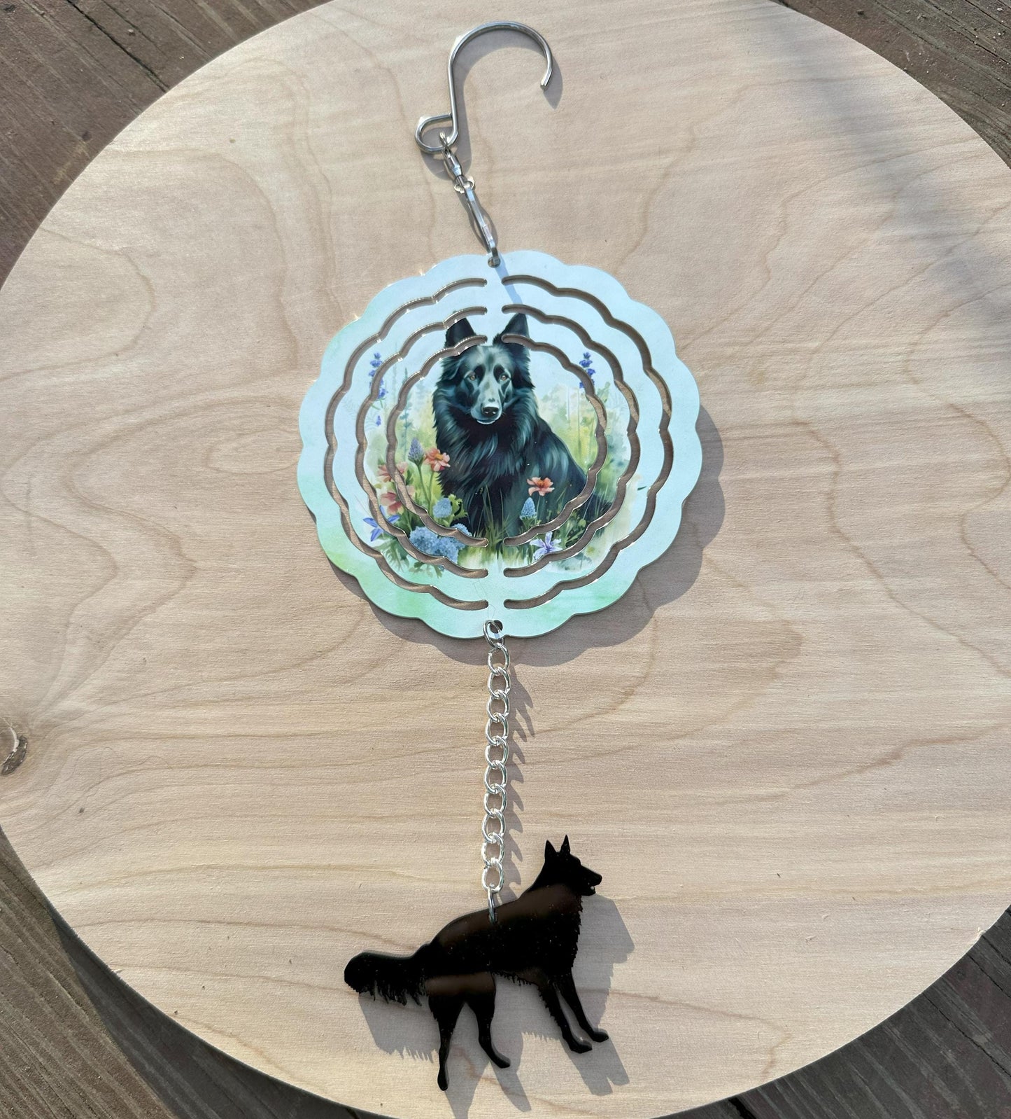 Belgian Sheepdog 4" Metal Wind Spinner with Acrylic Belgian, Choose Design