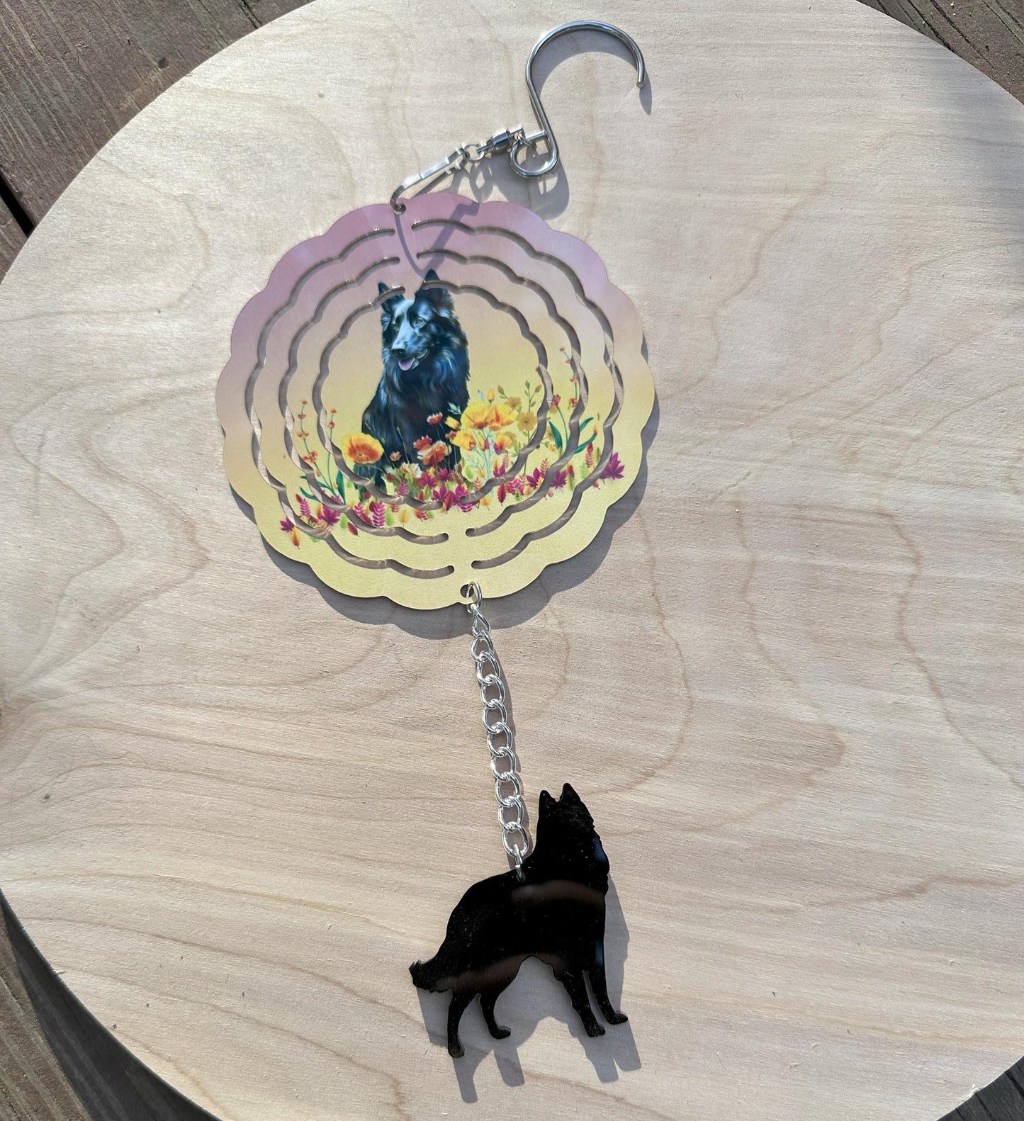 Belgian Sheepdog 4" Metal Wind Spinner with Acrylic Belgian, Choose Design