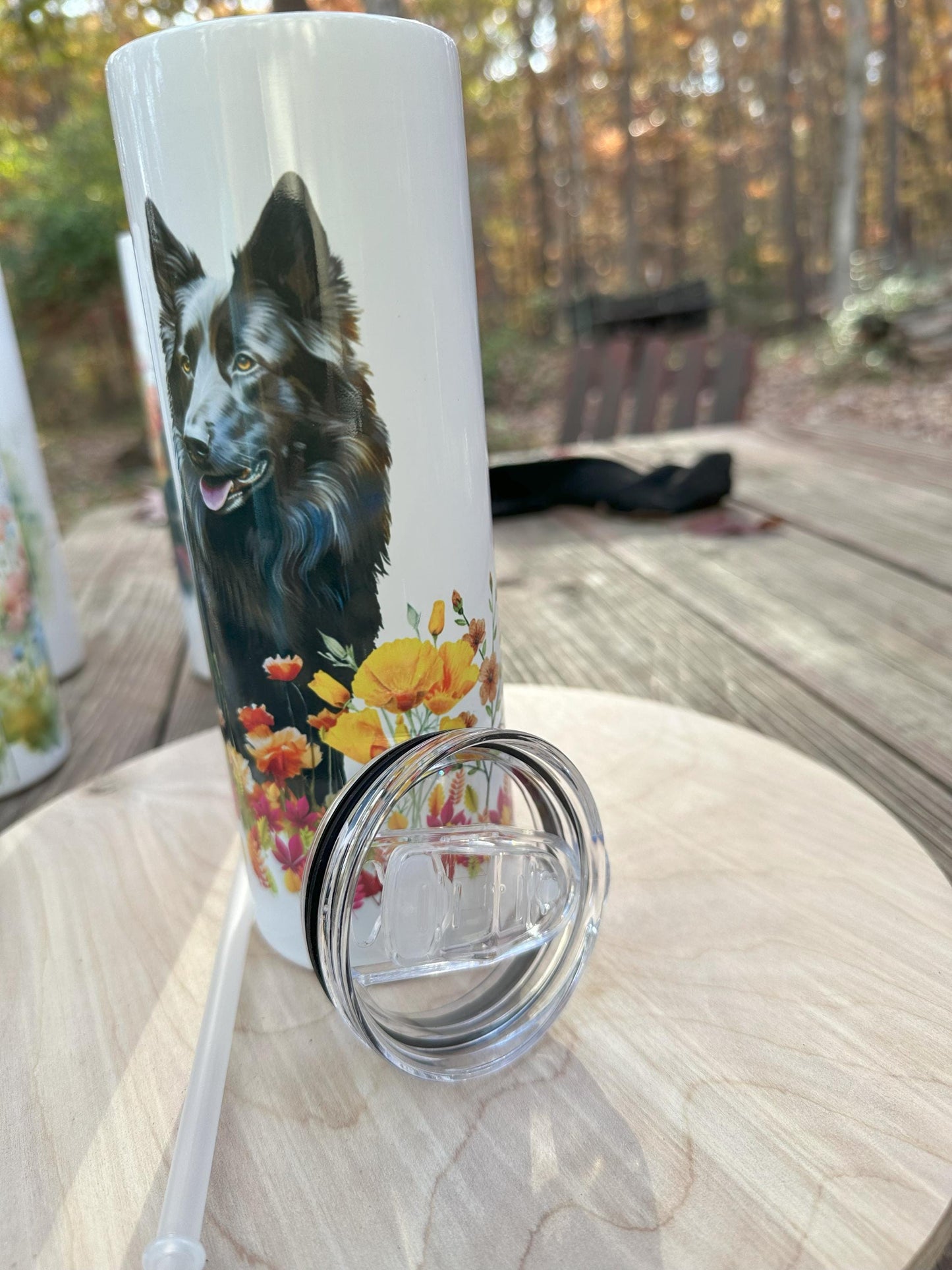 Belgian Sheepdog Fall Flowers Metal Tumbler, Choose Your Design, 20oz with No Spill Lid