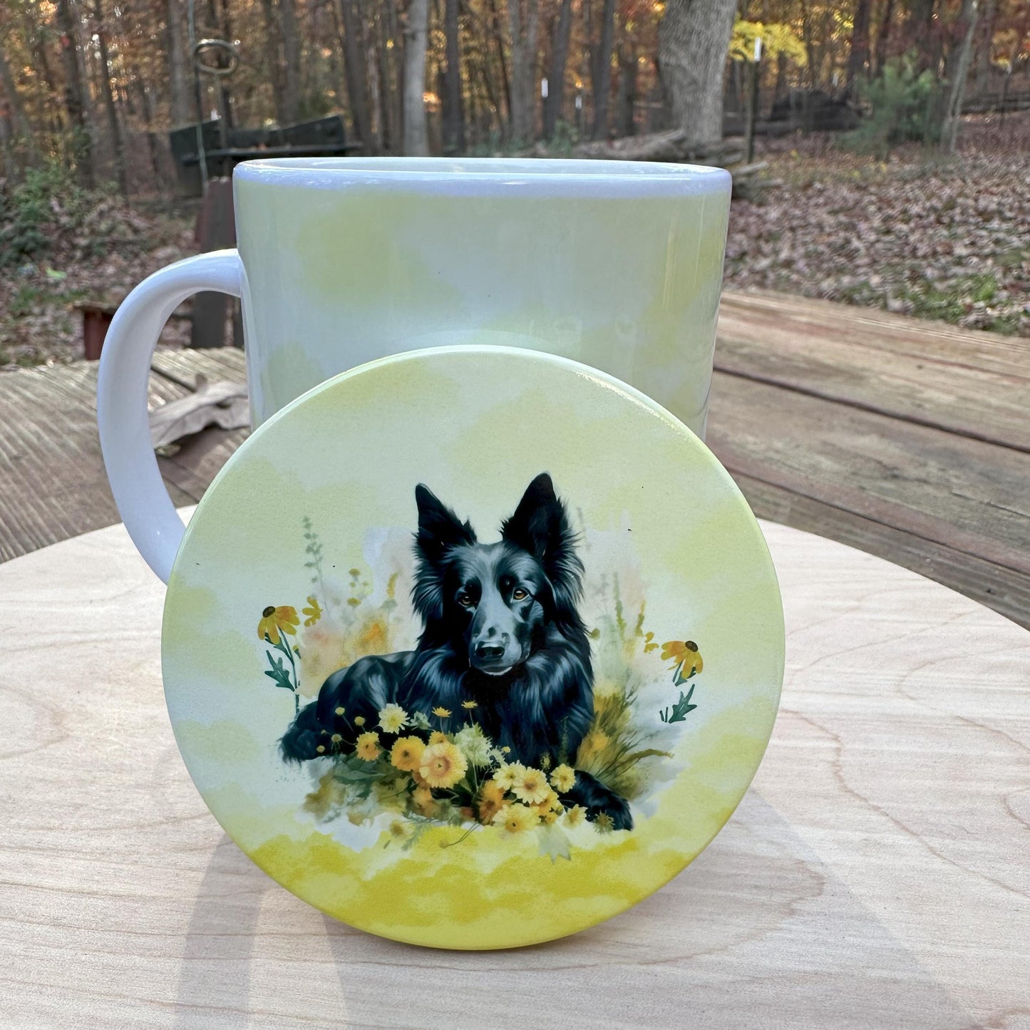 Set of Two Belgian Sheepdog Ceramic Coasters, Groenendael Decor