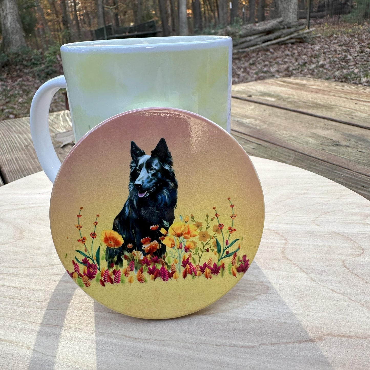 Set of Two Belgian Sheepdog Ceramic Coasters, Groenendael Decor