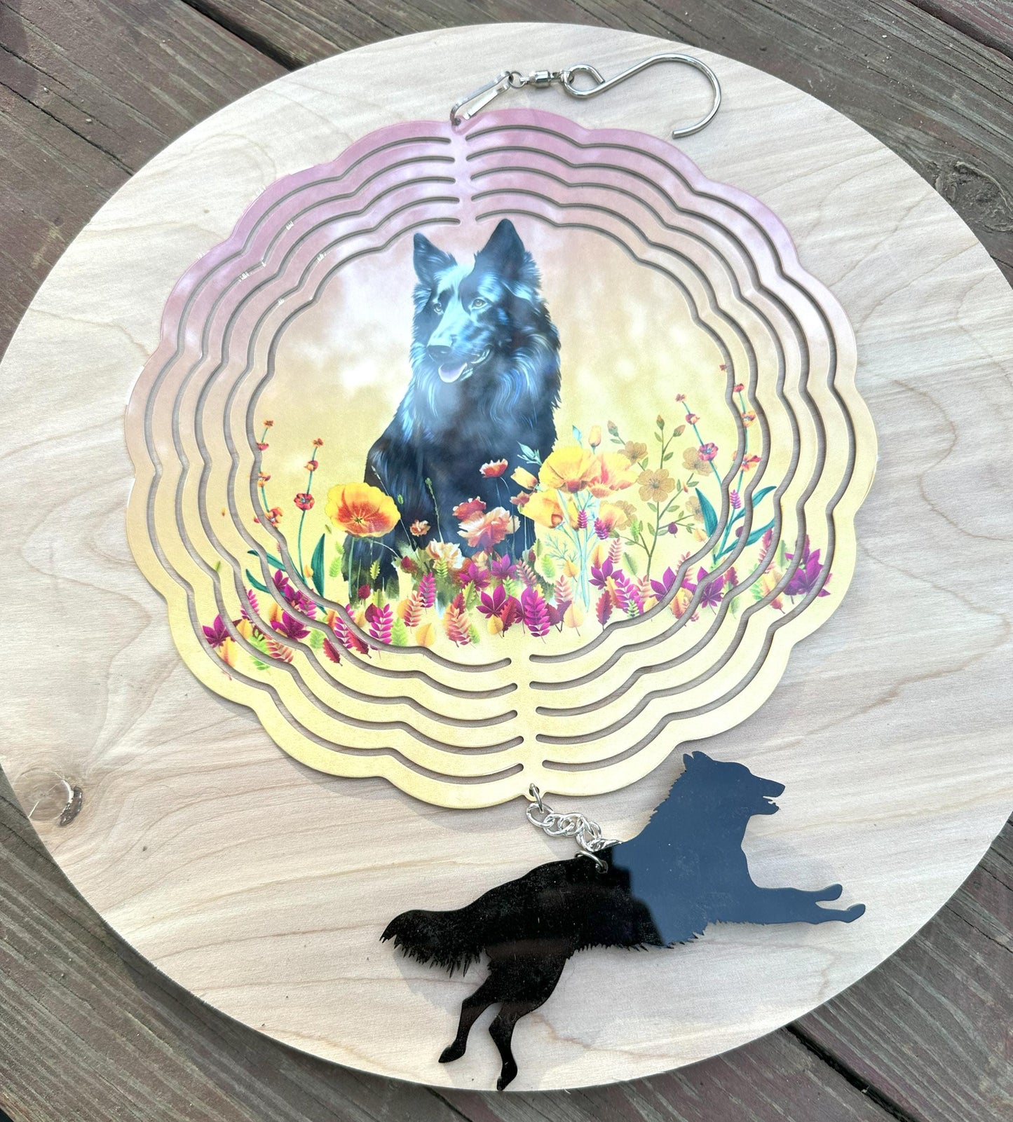 Belgian Sheepdog 8" Metal Wind Spinner with Acrylic Belgian, Choose Design