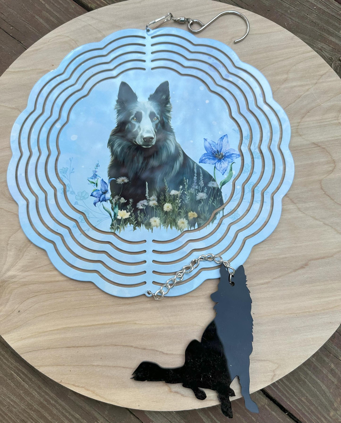 Belgian Sheepdog 8" Metal Wind Spinner with Acrylic Belgian, Choose Design