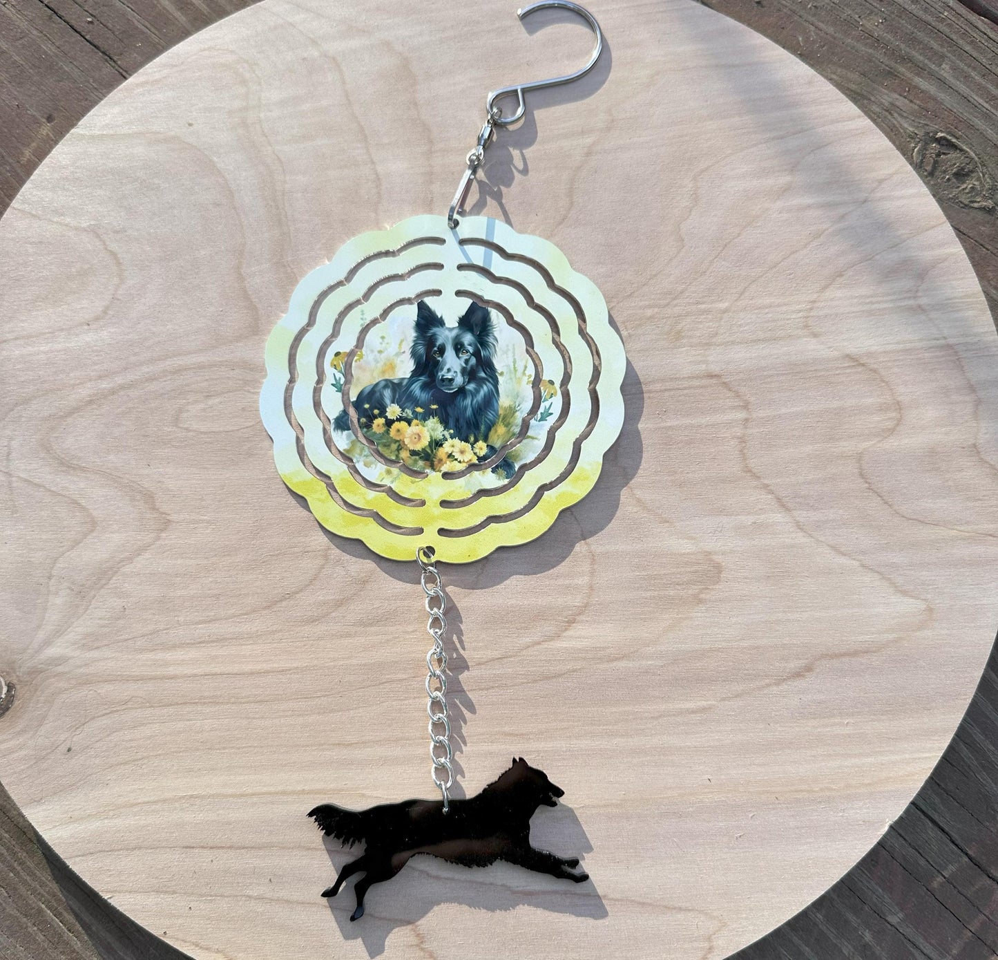 Belgian Sheepdog 4" Metal Wind Spinner with Acrylic Belgian, Choose Design