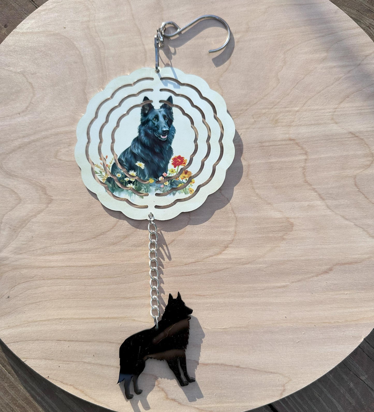 Belgian Sheepdog 4" Metal Wind Spinner with Acrylic Belgian, Choose Design