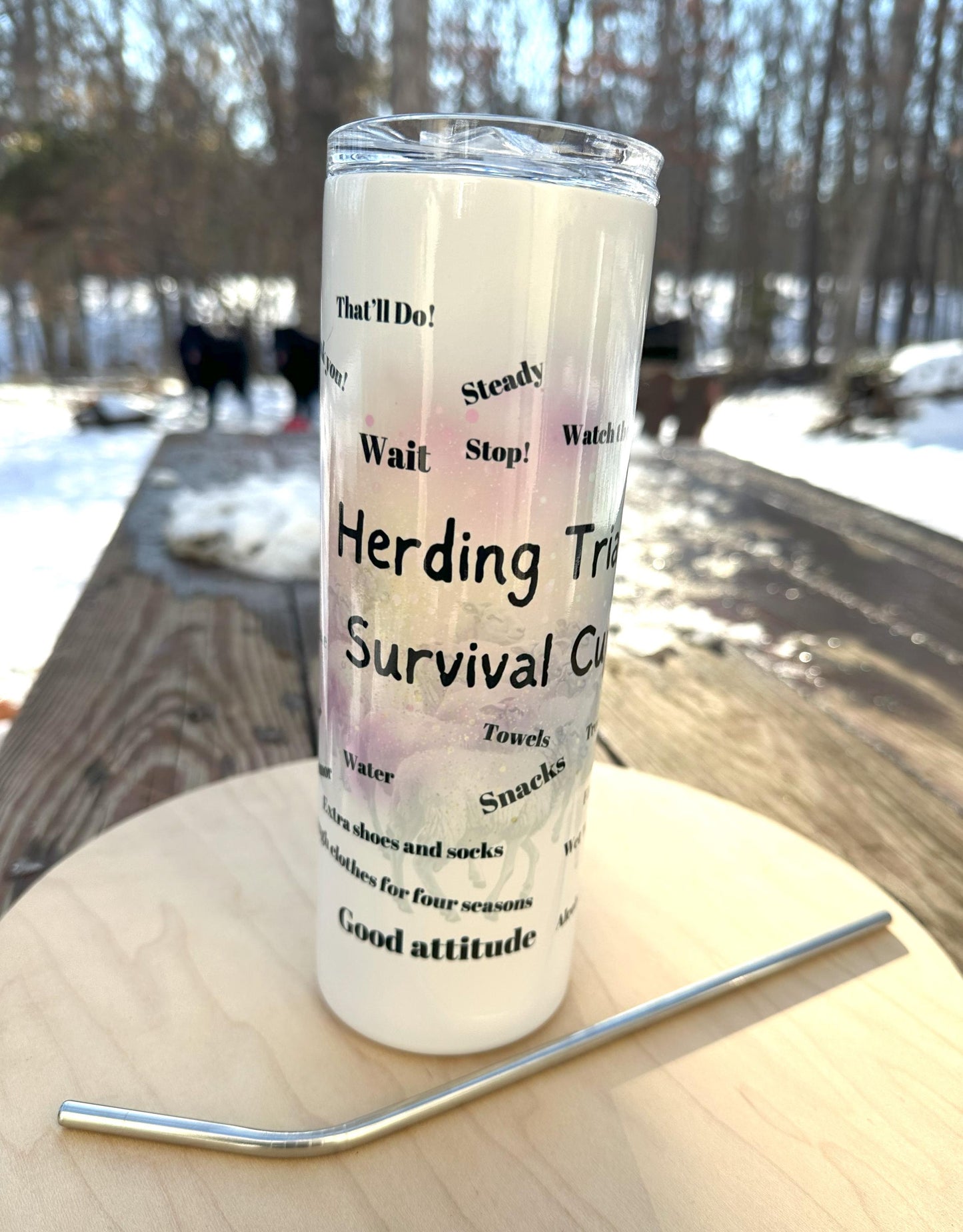Herding Trial Survival Tumbler, Sheepdog, Dog Sport Humor, 20oz Tumbler