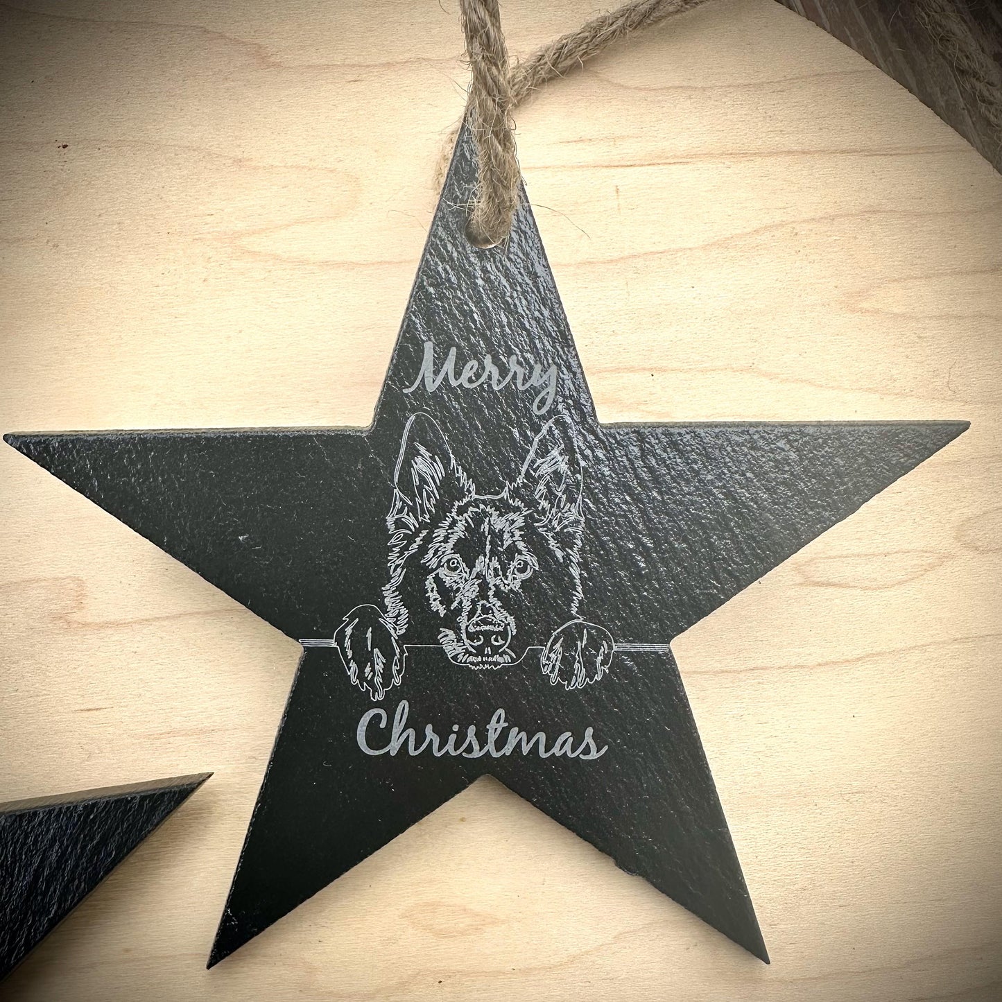 Peeking Belgian Sheepdog Slate Star Ornament