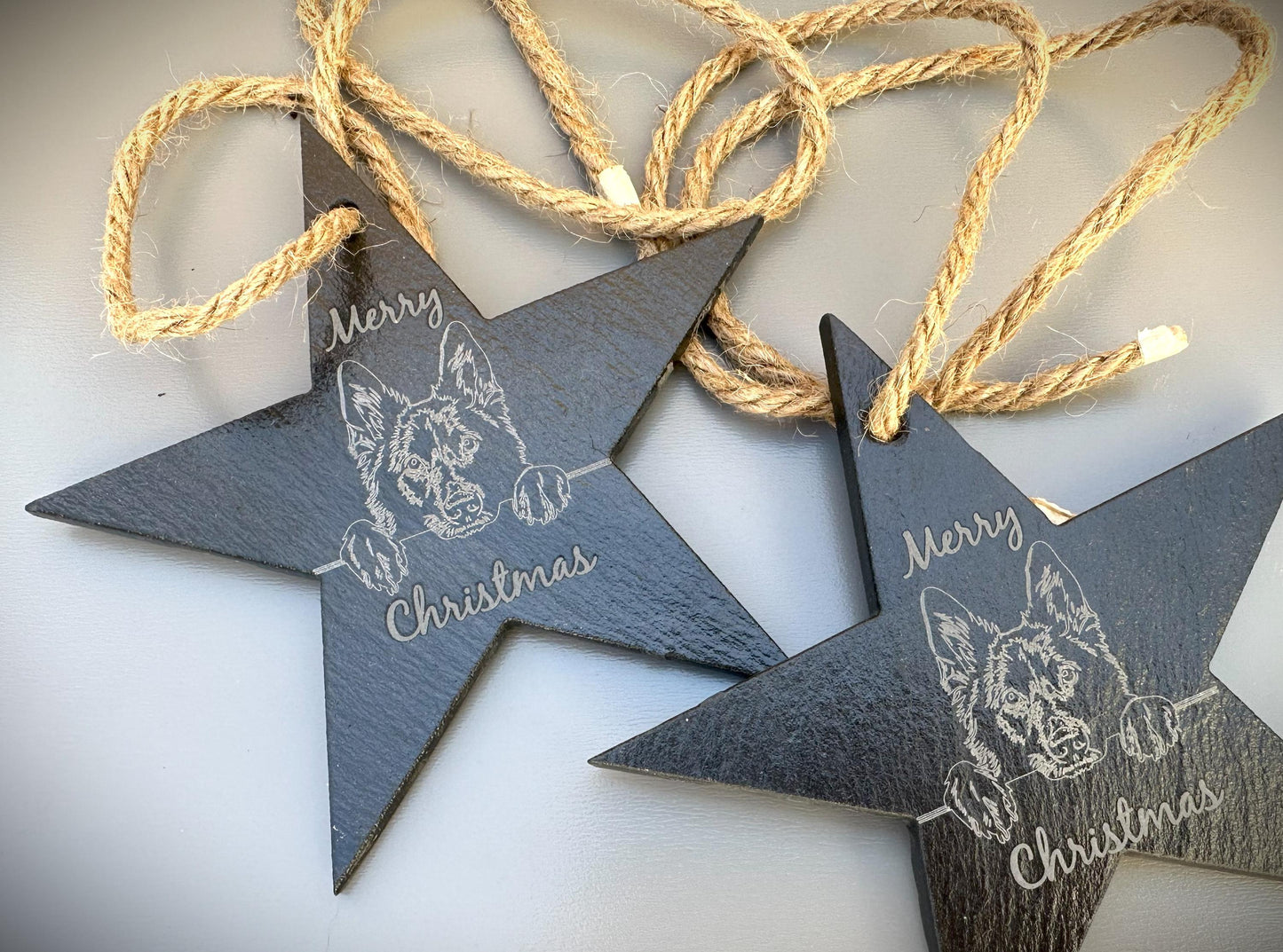 Peeking Belgian Sheepdog Slate Star Ornament