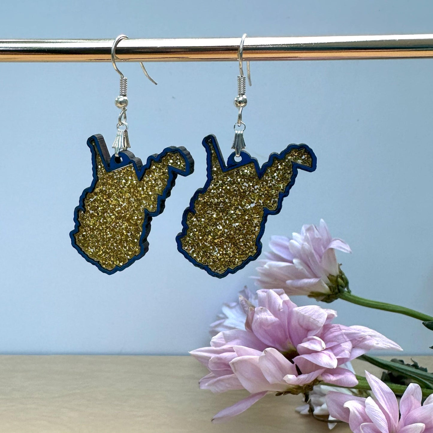 West Virginia State Earrings, Acrylic Inlay
