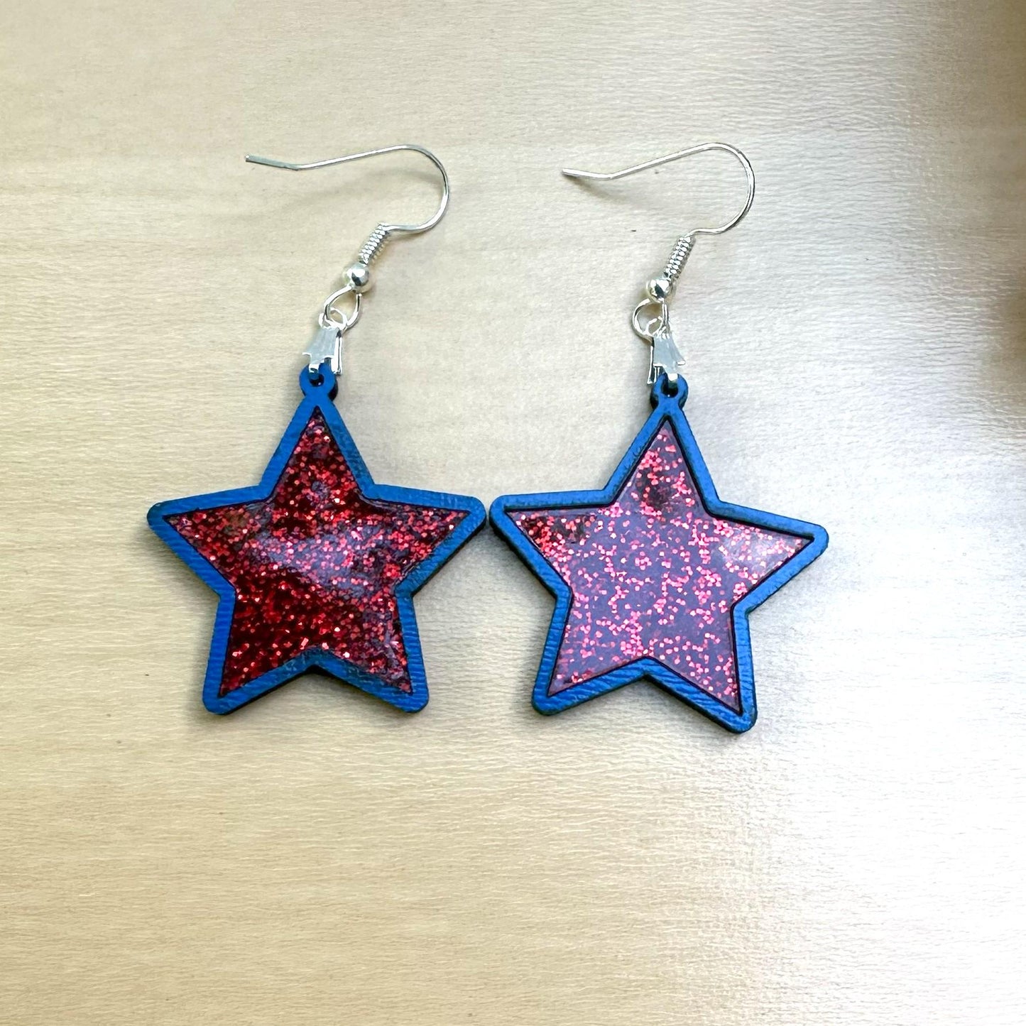 American Star Blue and Red Glitter Acrylic Earrings