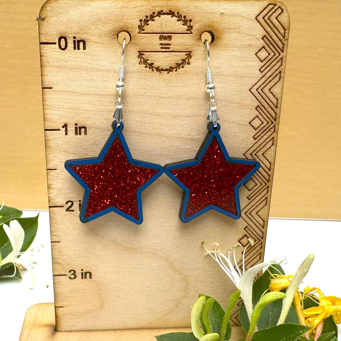 American Star Blue and Red Glitter Acrylic Earrings