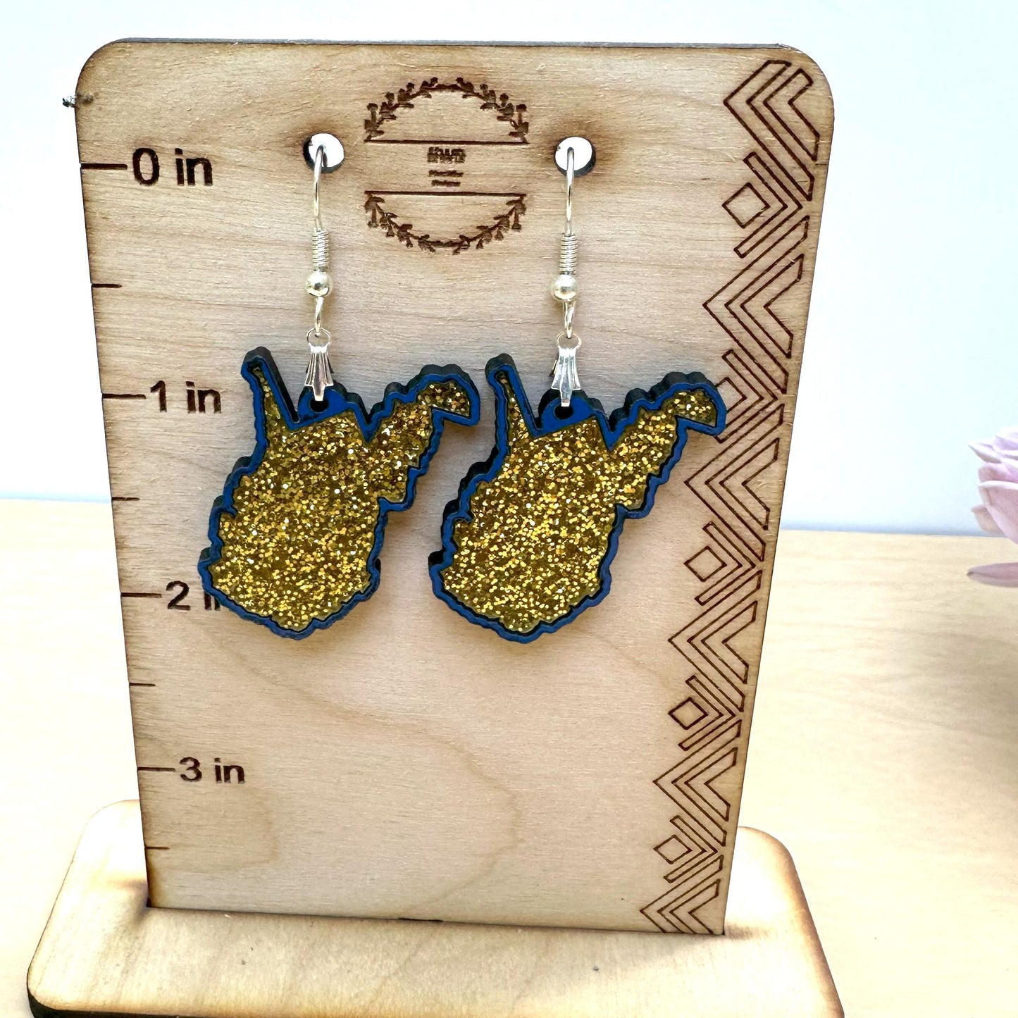 West Virginia State Earrings, Acrylic Inlay