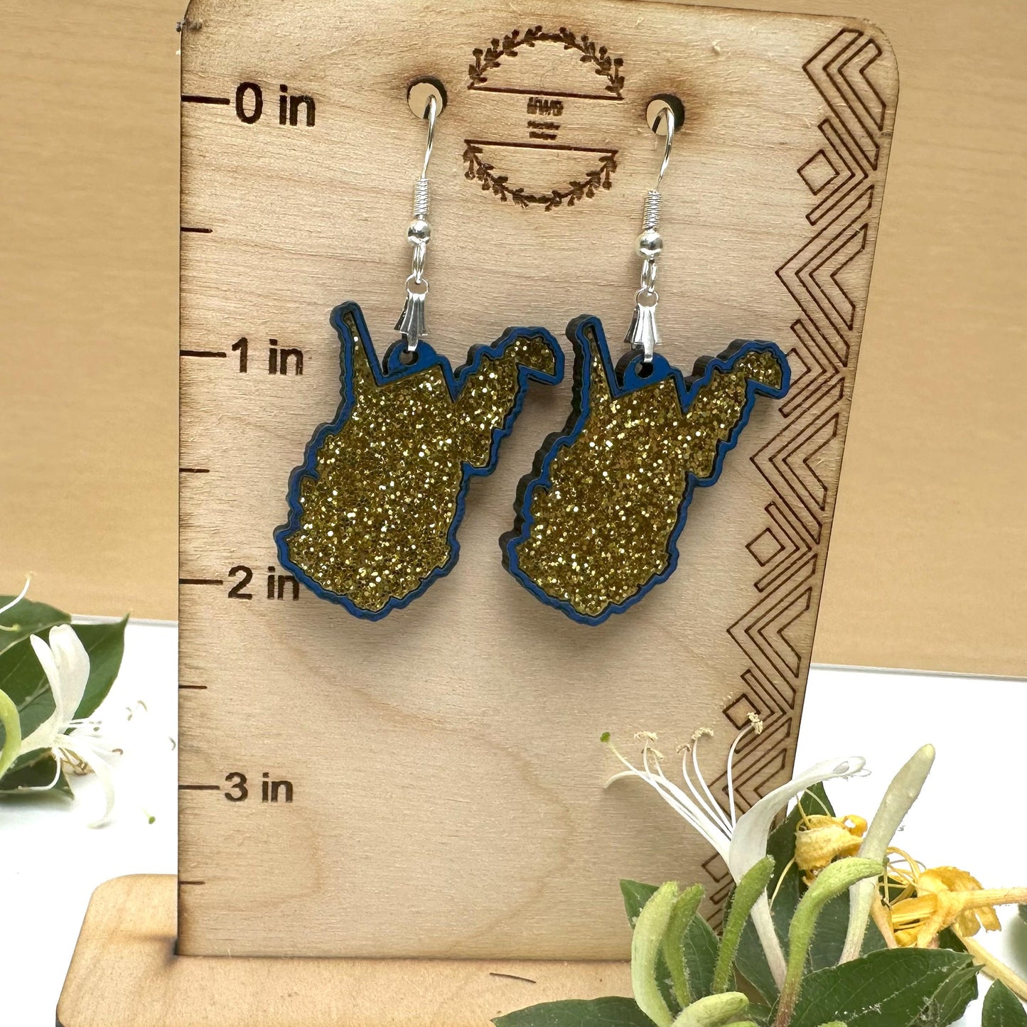 West Virginia State Earrings, Acrylic Inlay