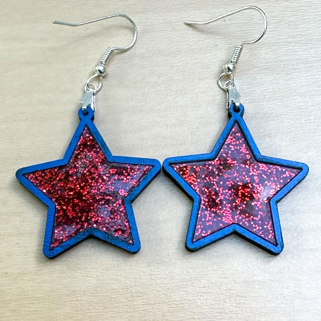 American Star Blue and Red Glitter Acrylic Earrings