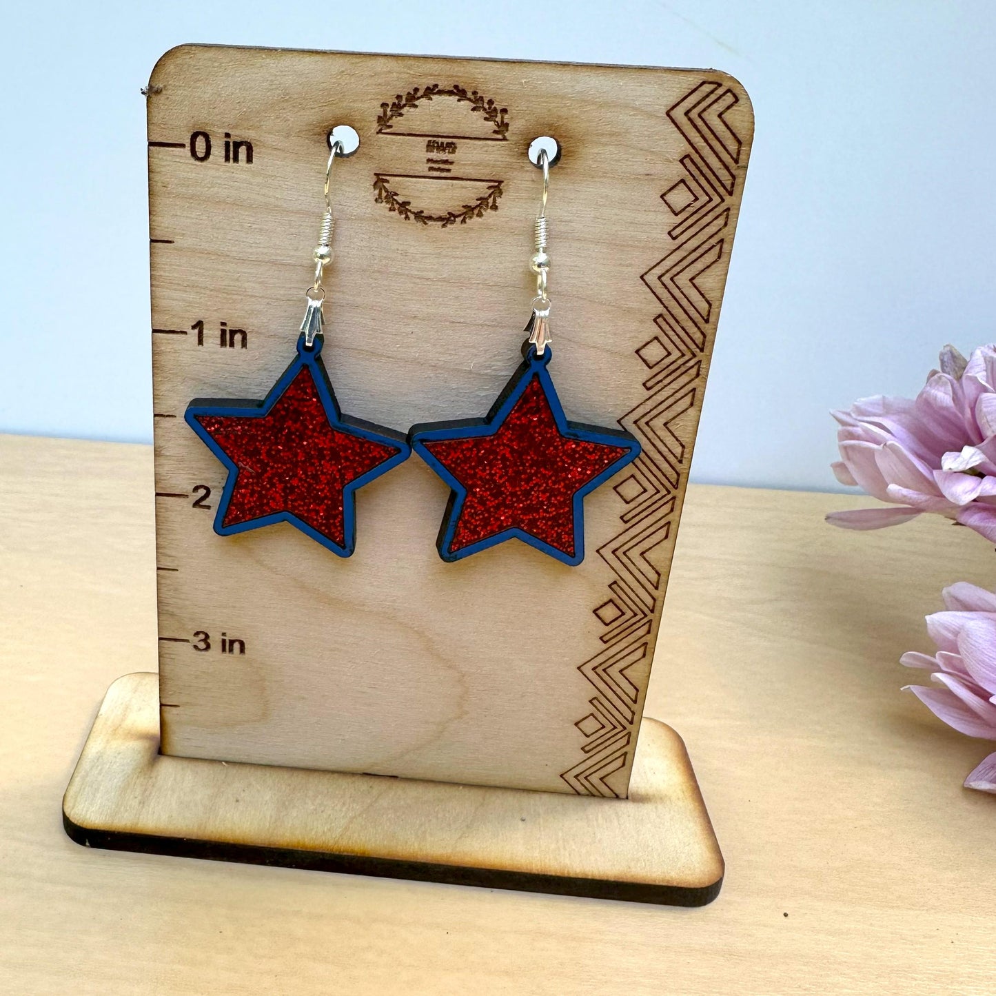 American Star Blue and Red Glitter Acrylic Earrings
