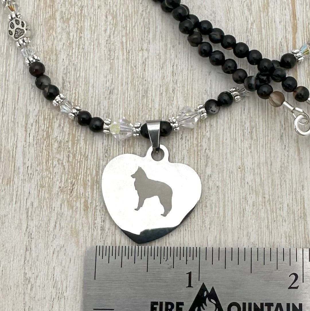 Handmade Belgian Sheepdog Necklace, 20"