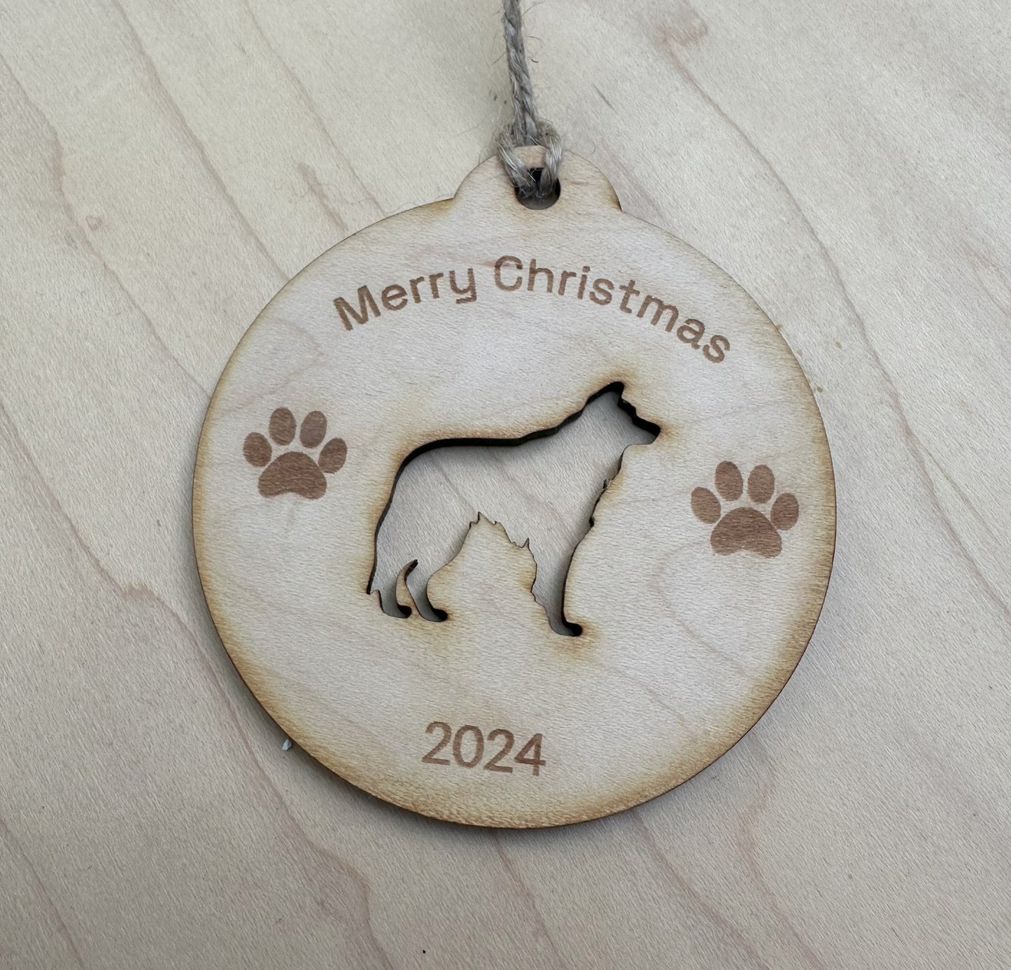 Personalized 2024 Dog Christmas Ornament, Maple Wood Laser Cut and Engraved
