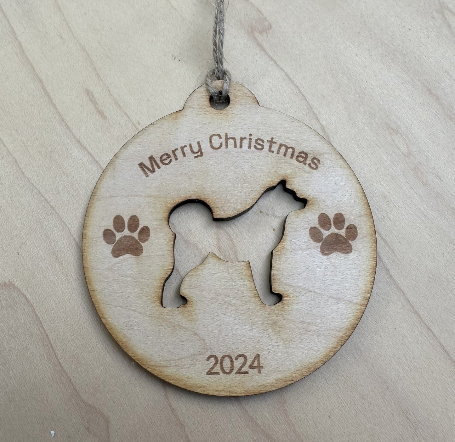 Personalized 2024 Dog Christmas Ornament, Maple Wood Laser Cut and Engraved