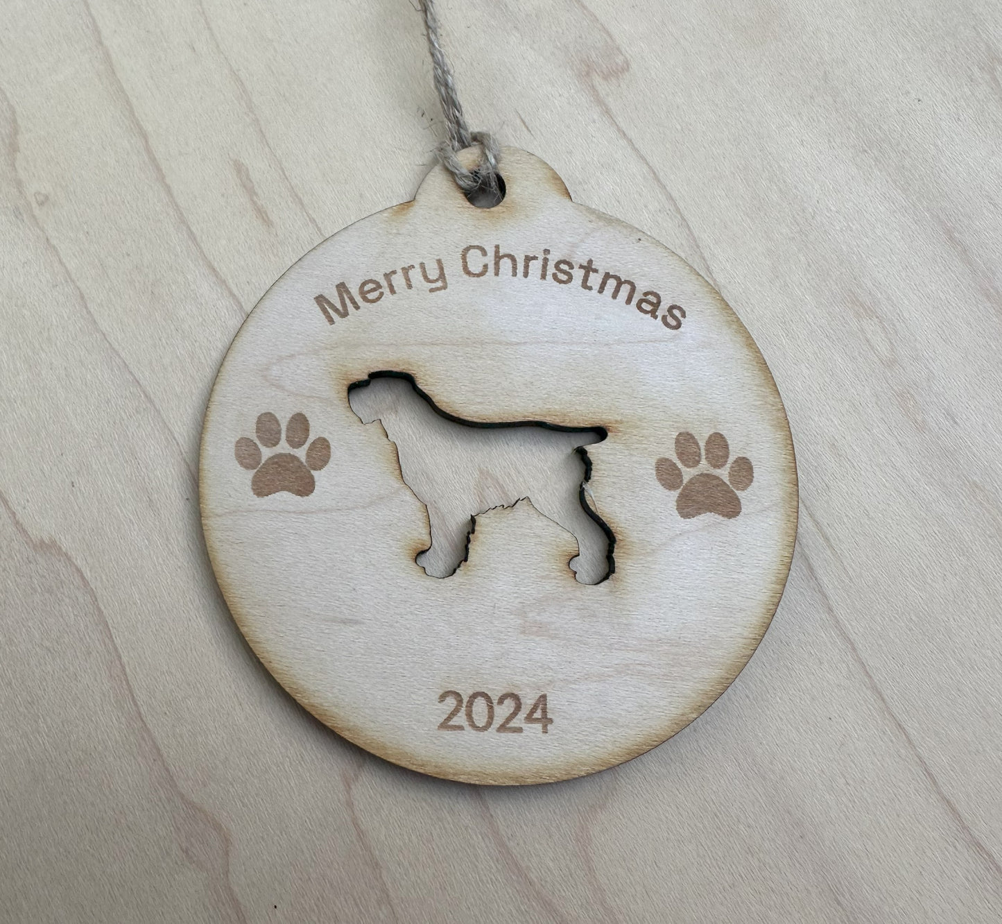 Personalized 2024 Dog Christmas Ornament, Maple Wood Laser Cut and Engraved