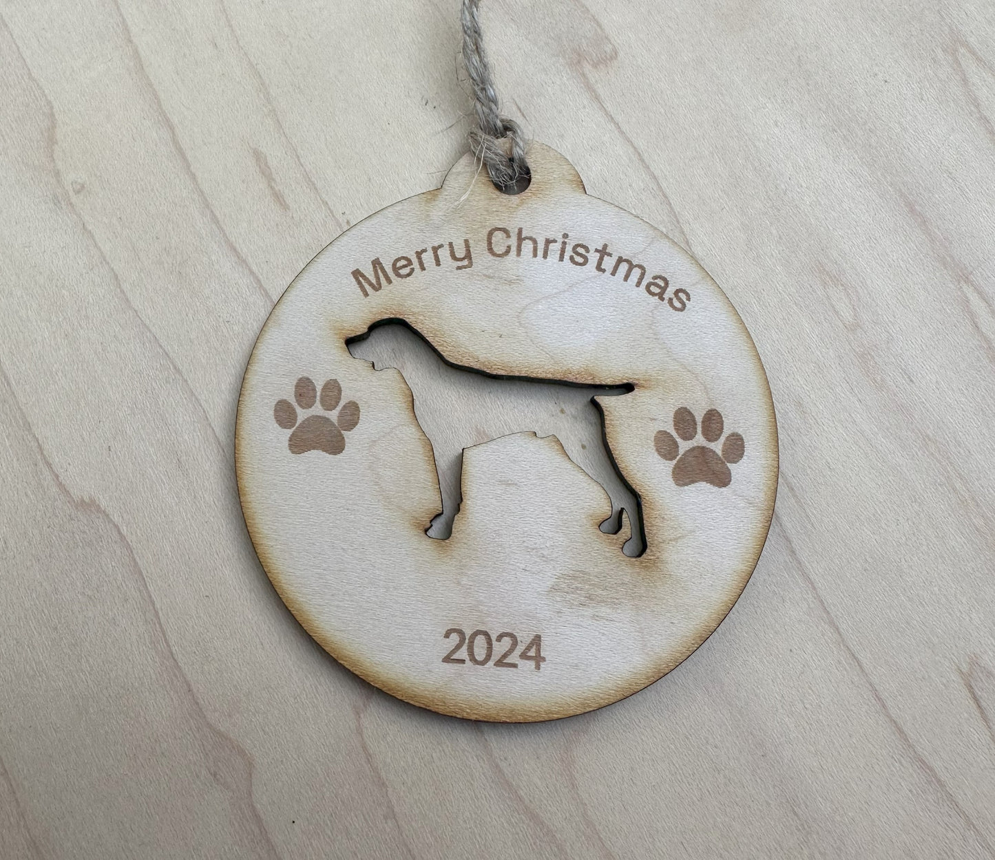 Personalized 2024 Dog Christmas Ornament, Maple Wood Laser Cut and Engraved