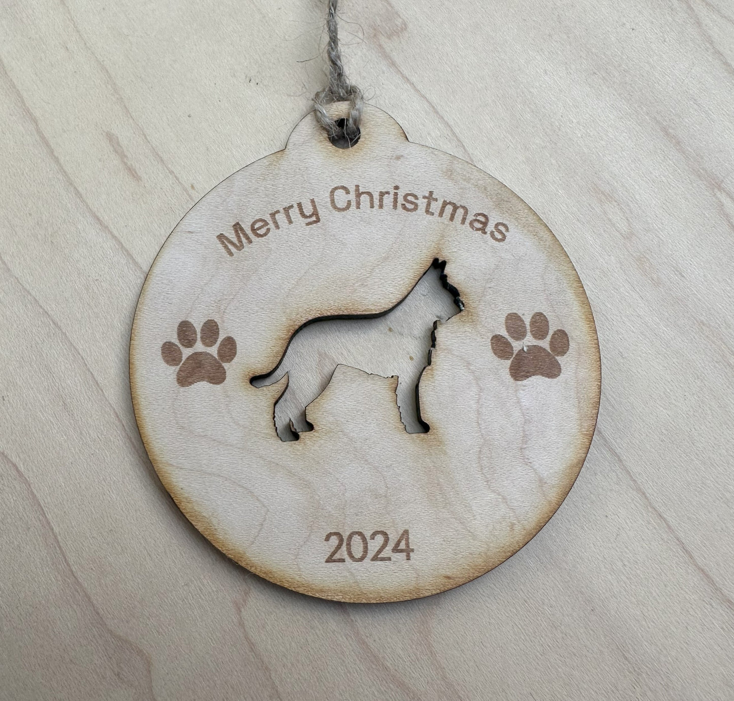 Personalized 2024 Dog Christmas Ornament, Maple Wood Laser Cut and Engraved