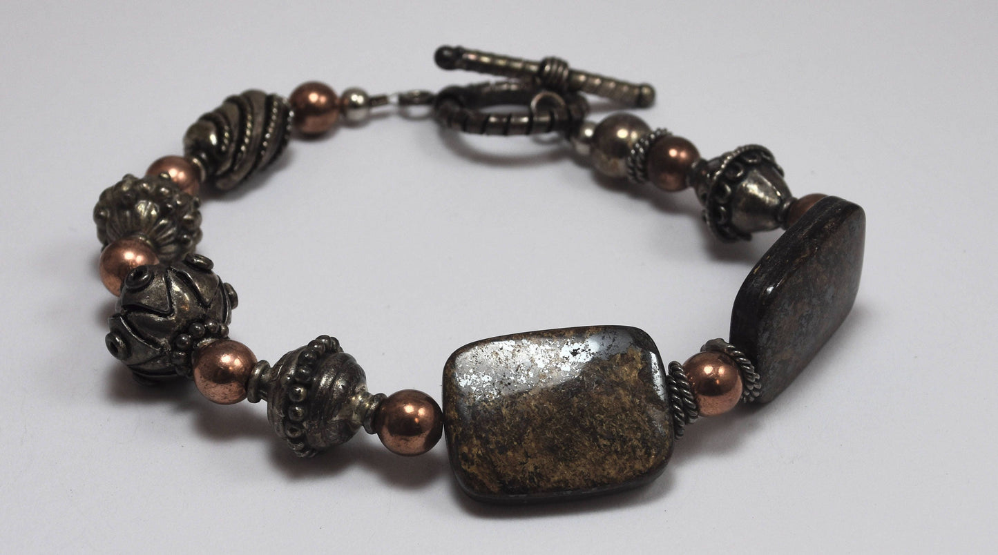 Bronzite Antiqued Silver Bracelet