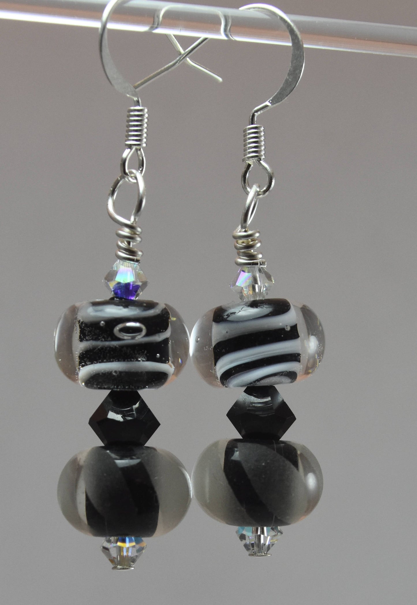 Black and White Lampworked Bead Earrings