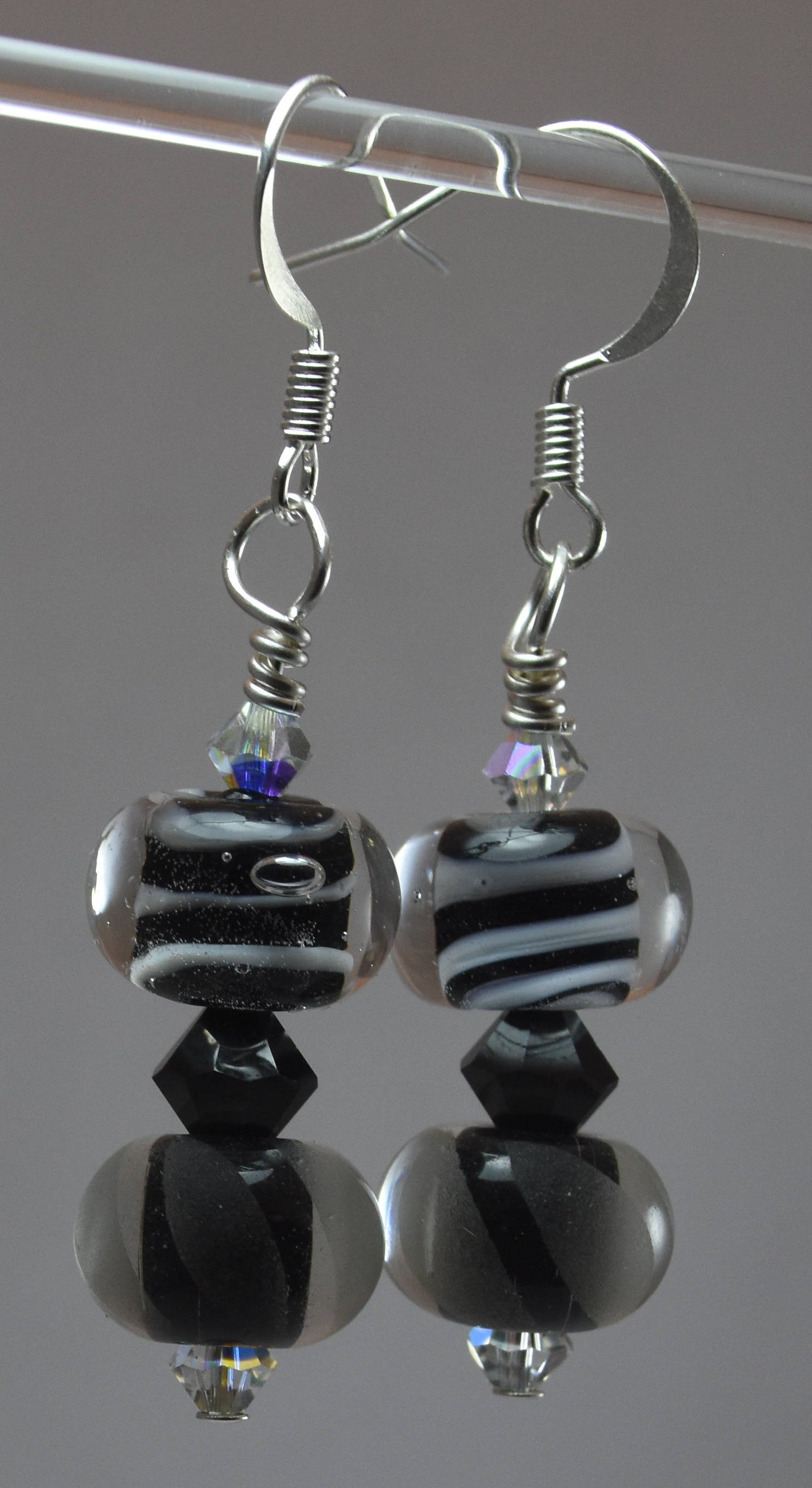 Black and White Lampworked Bead Earrings