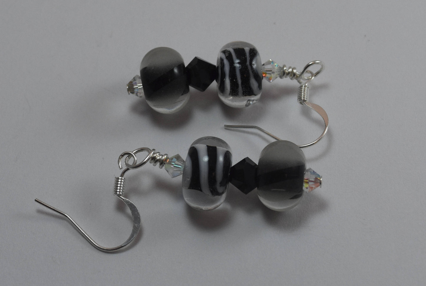 Black and White Lampworked Bead Earrings