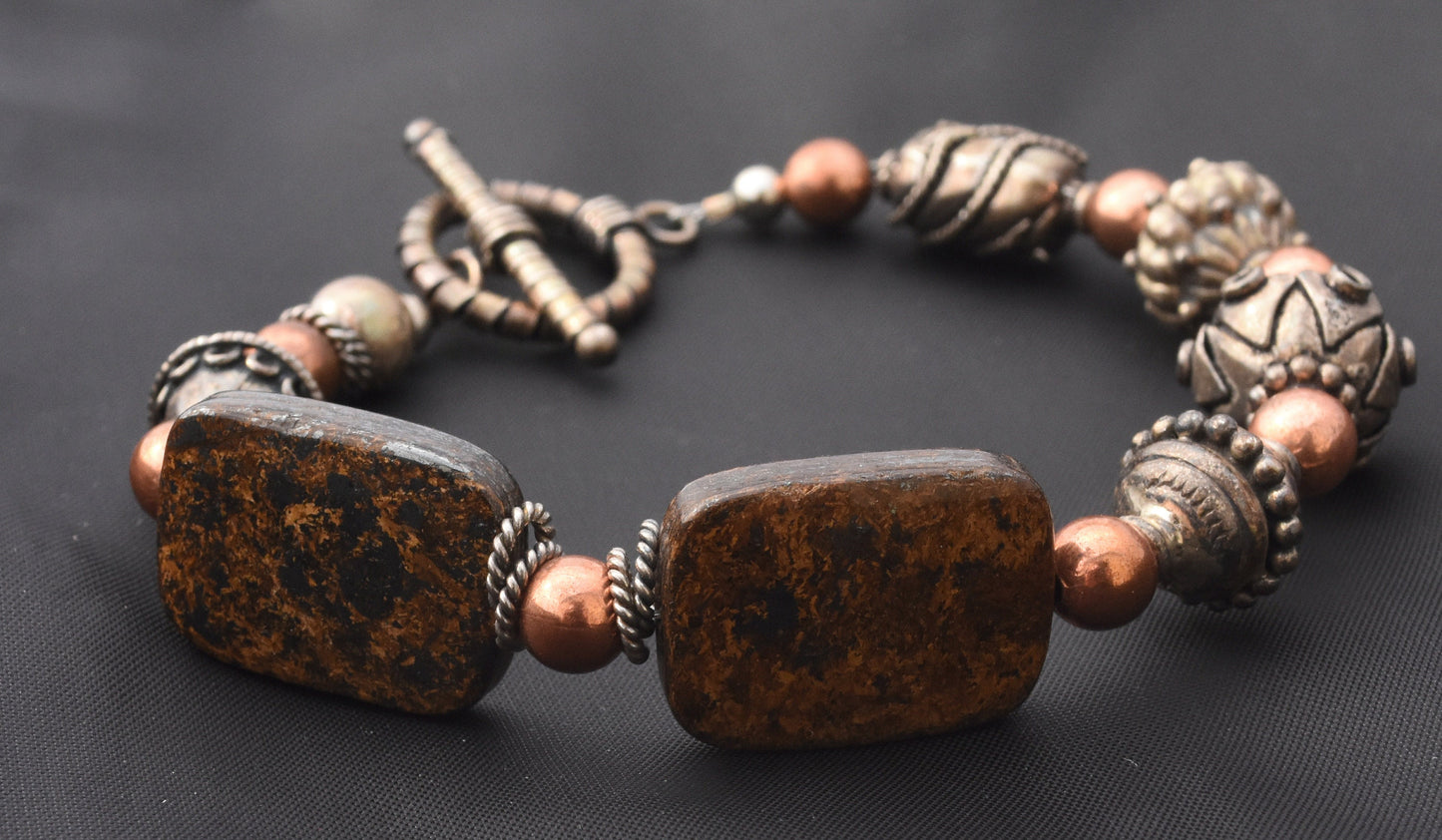 Bronzite Antiqued Silver Bracelet