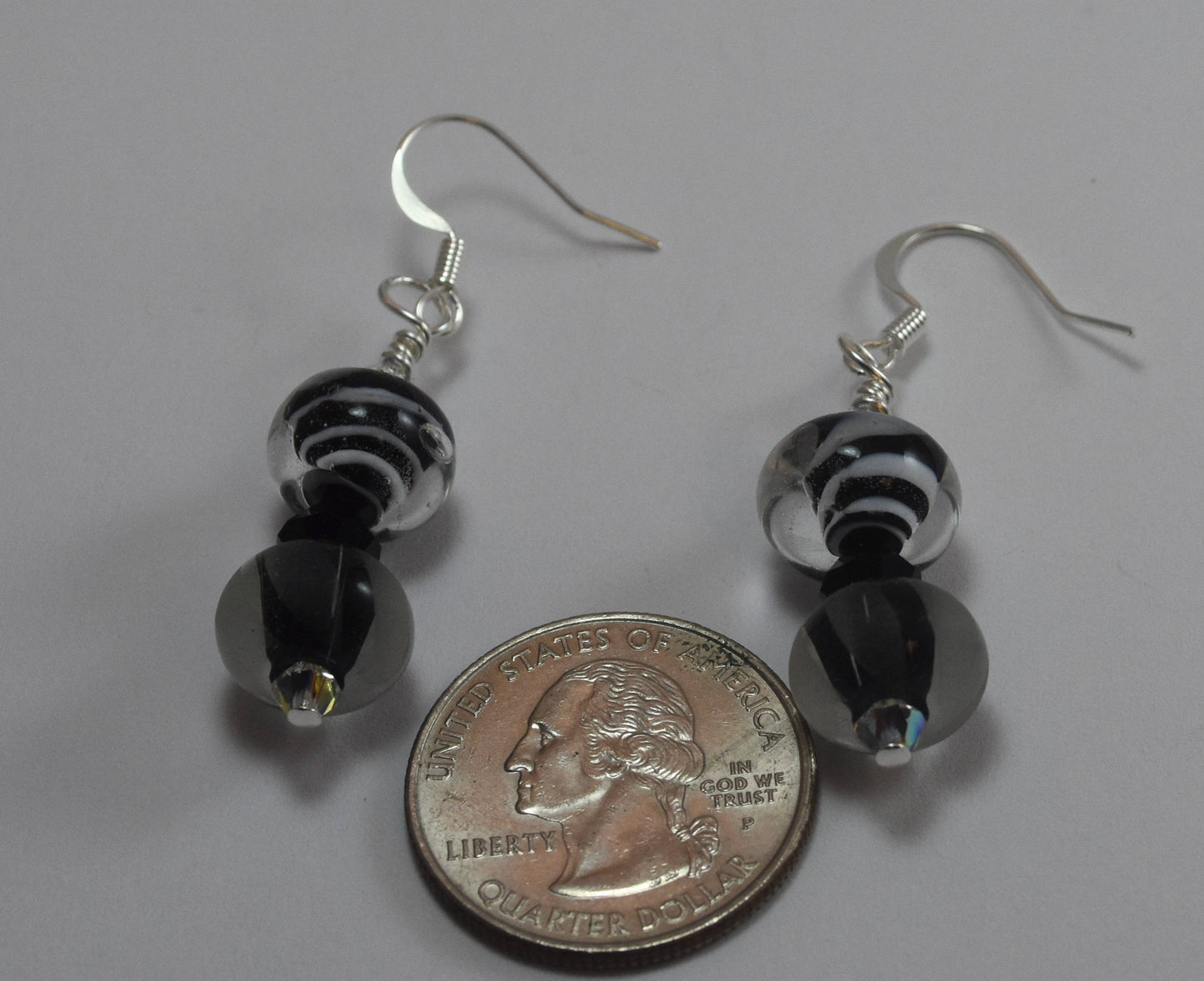 Black and White Lampworked Bead Earrings