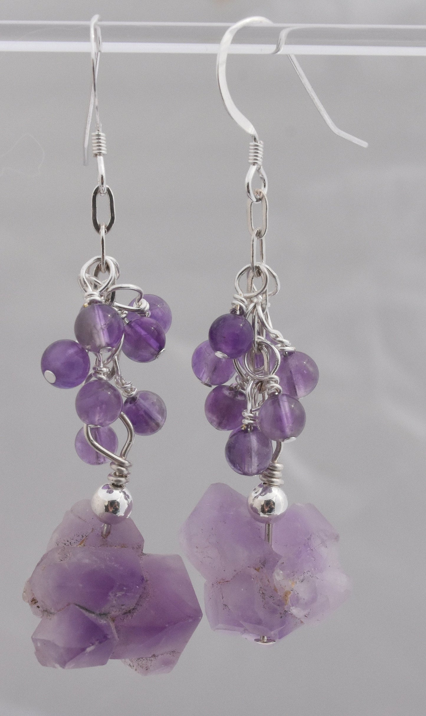 Raw Amethyst and Sterling Silver Dangle Earrings