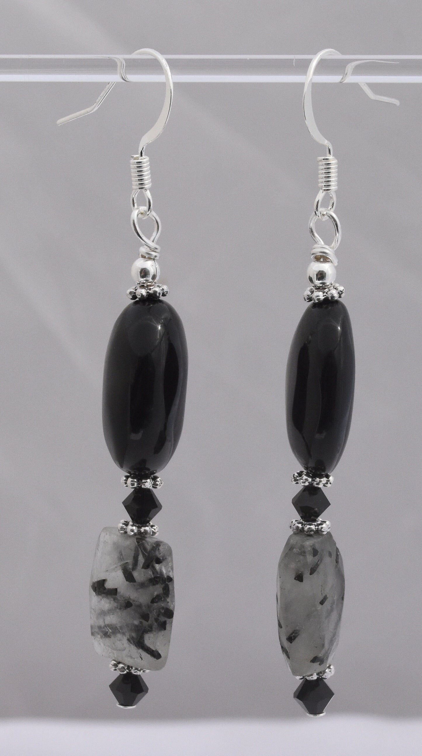Black Agate and Banded Quartz Earrings