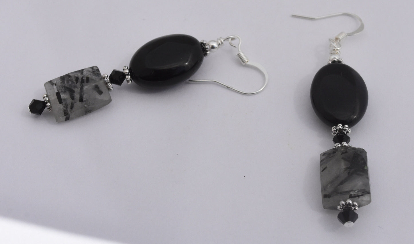 Black Agate and Banded Quartz Earrings