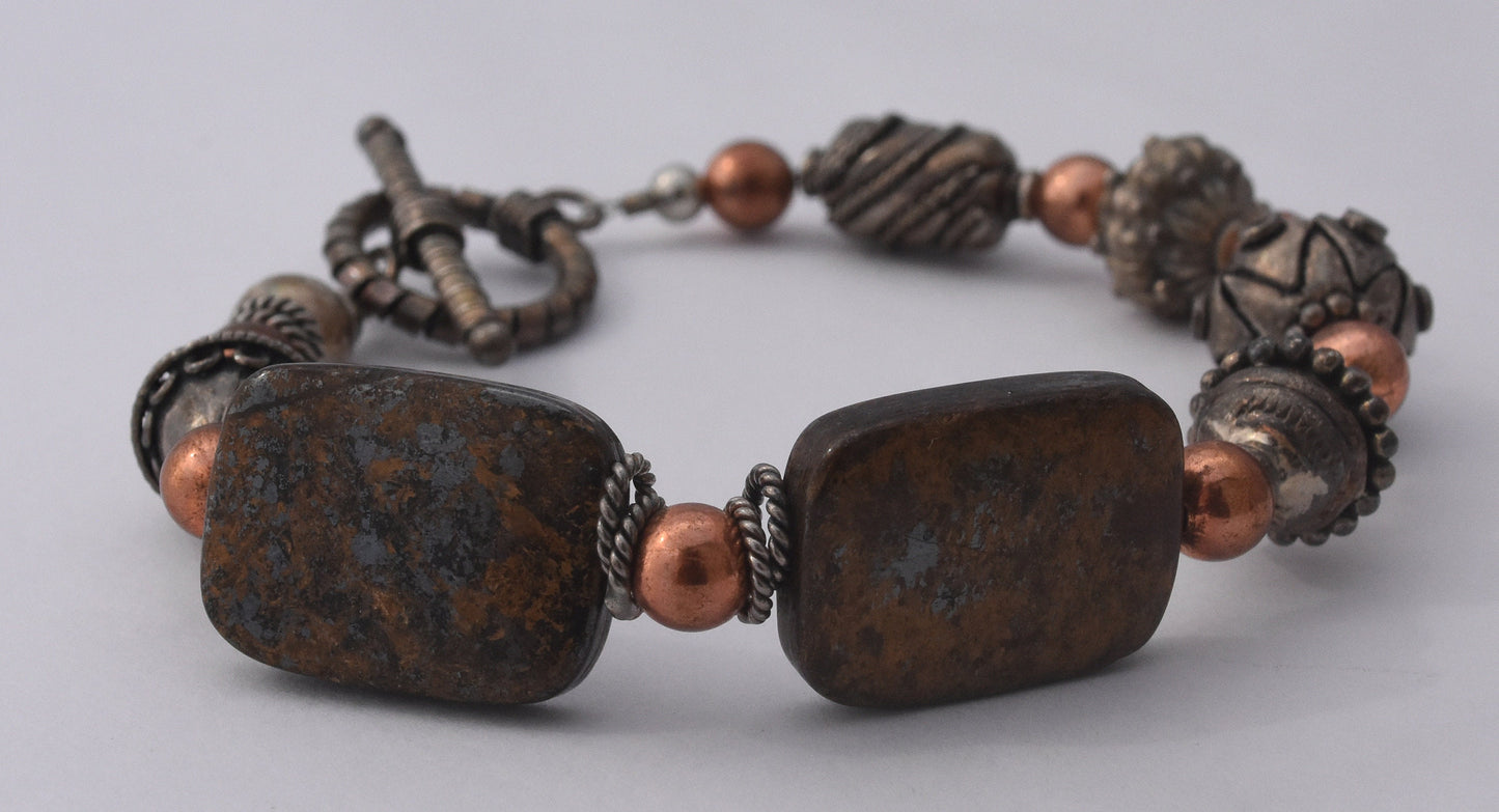 Bronzite Antiqued Silver Bracelet