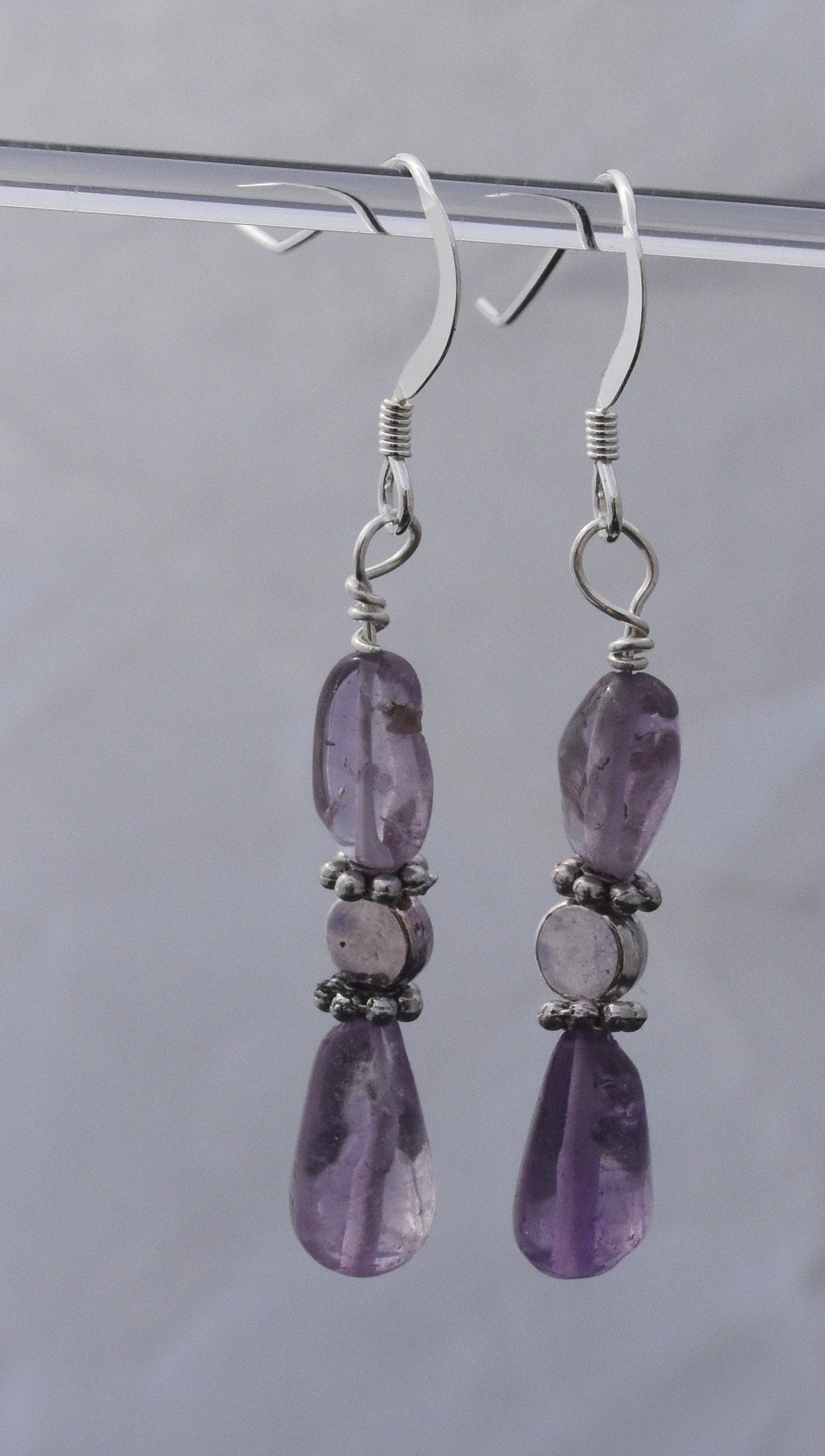 Amethyst and Sterling Silver Drop Earrings