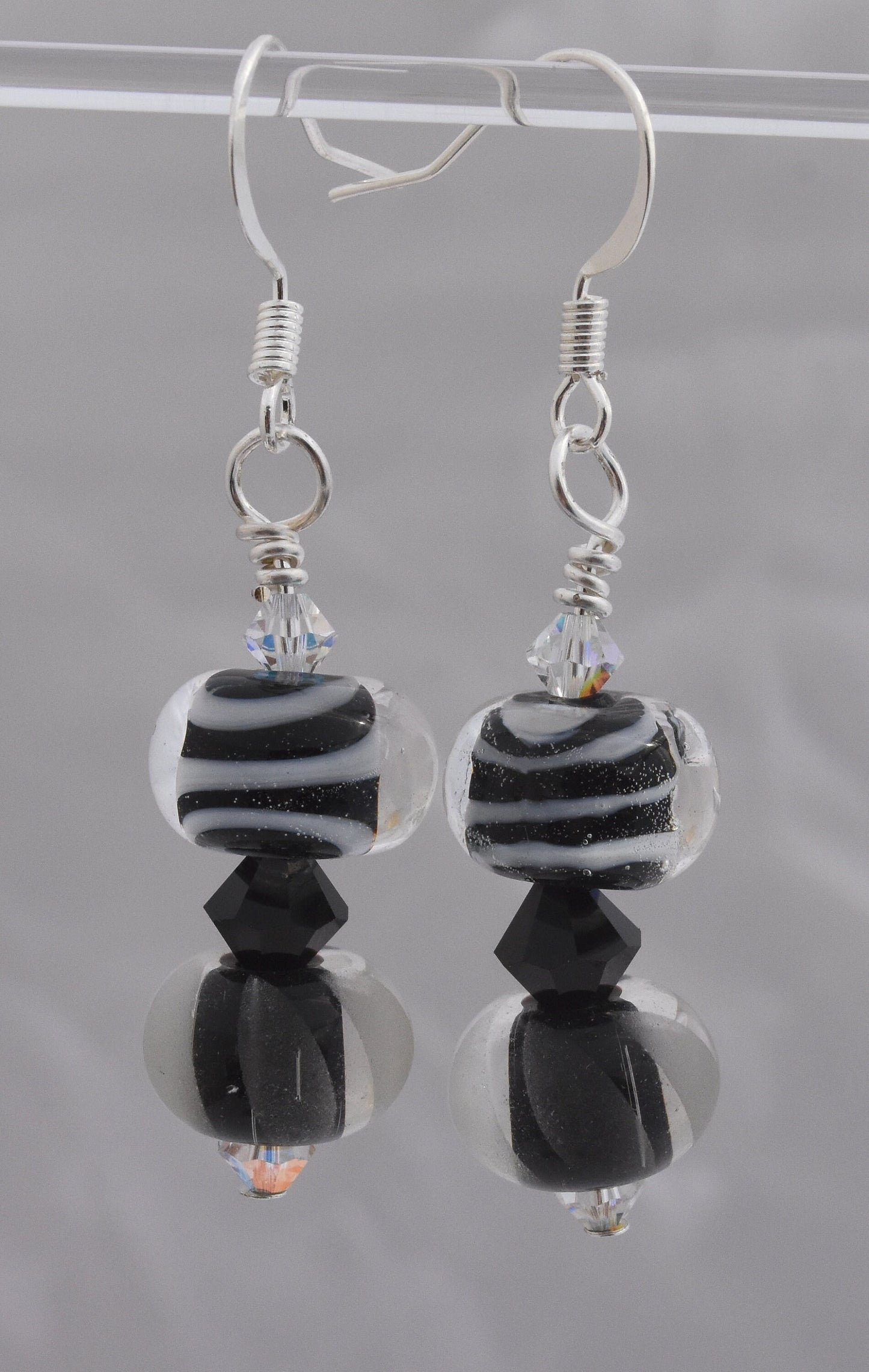 Black and White Lampworked Bead Earrings