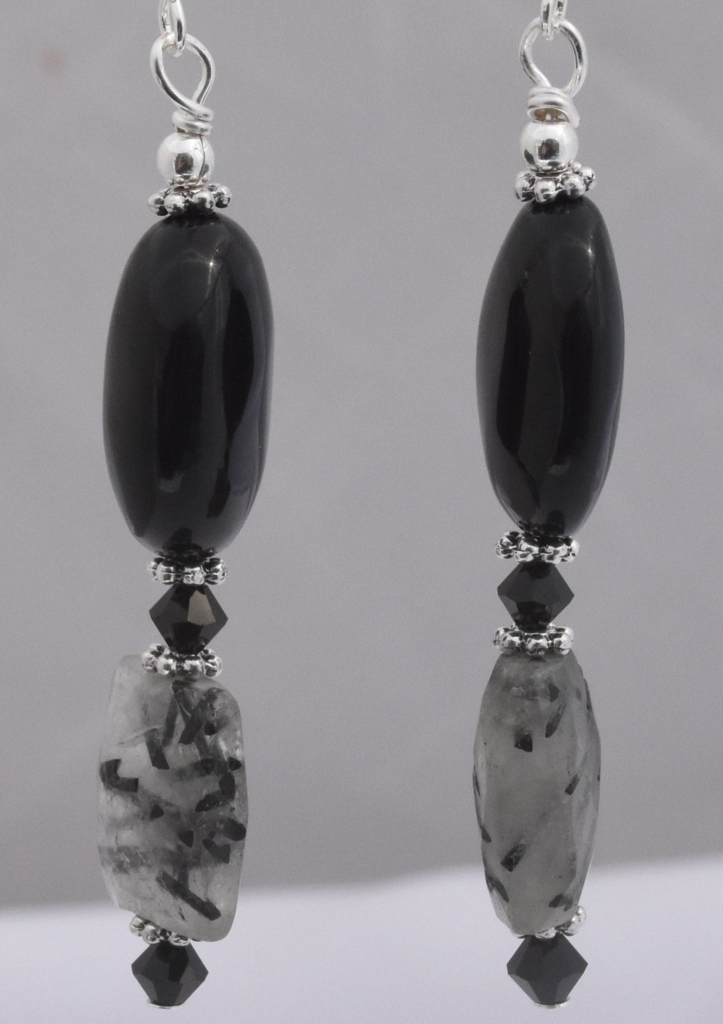 Black Agate and Banded Quartz Earrings