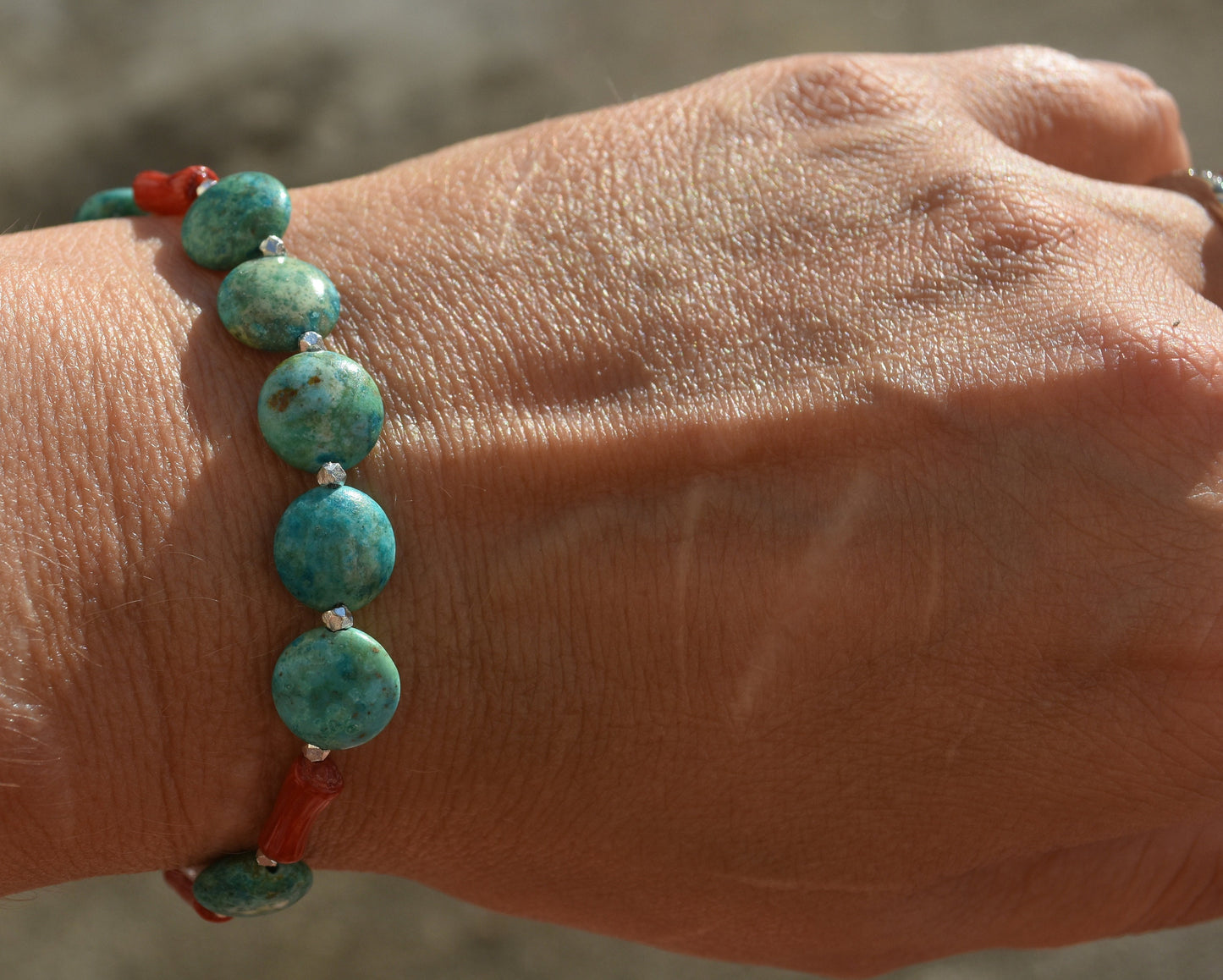 Turquoise and Coral Southwestern Bracelet