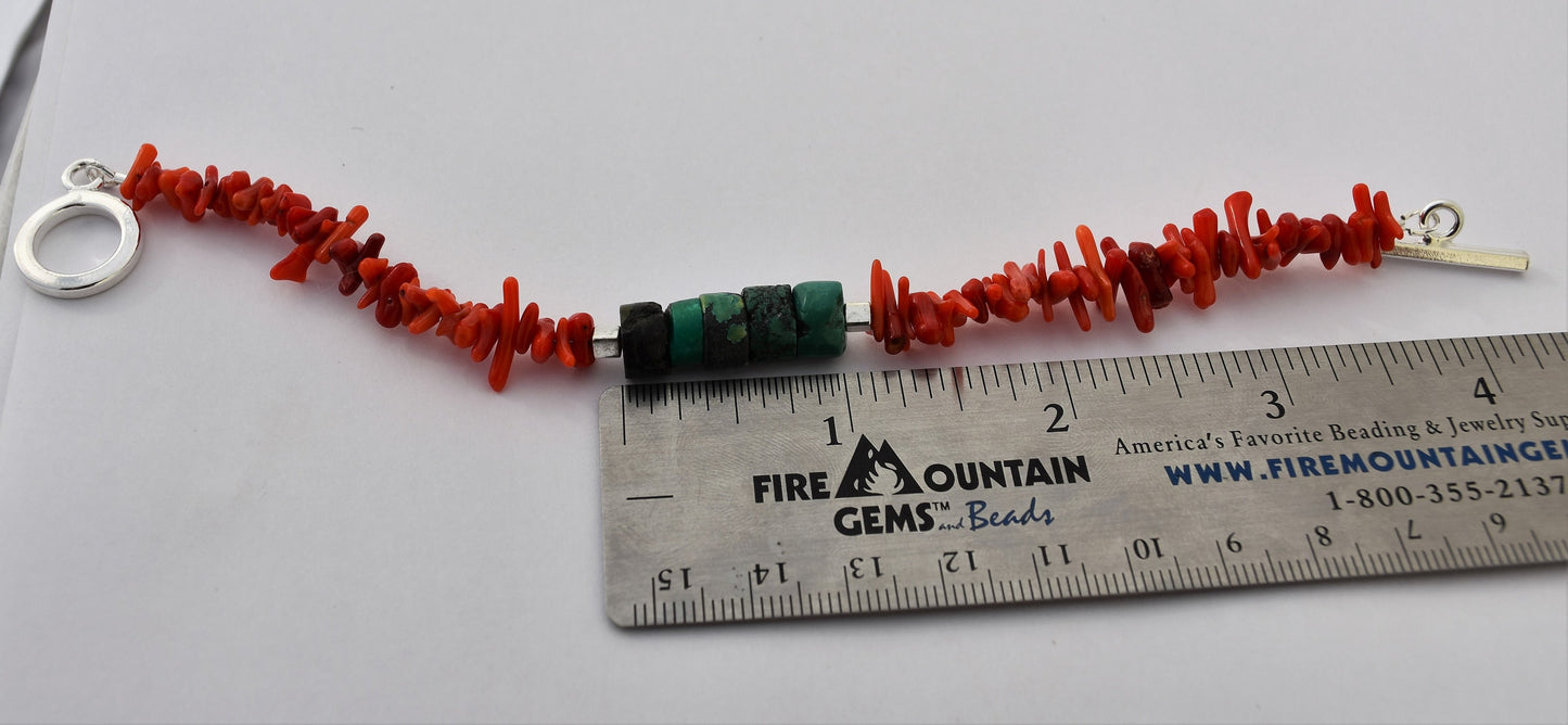 Turquoise and Stick Coral Bracelet