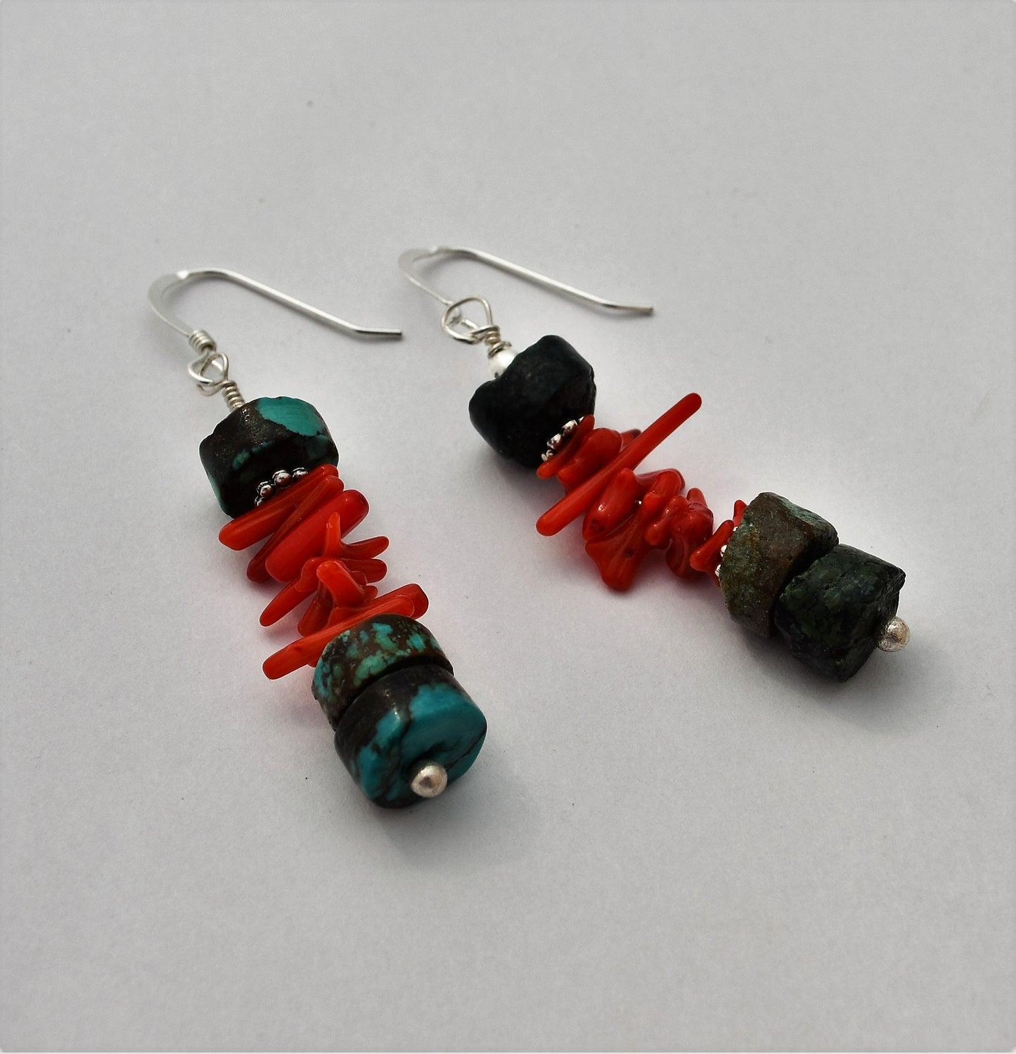 Turquoise and Coral Stack Earrings