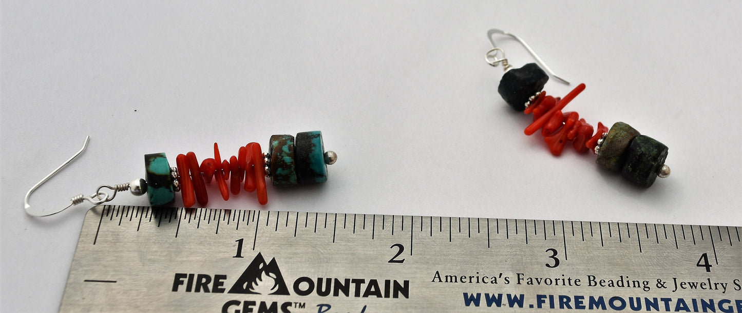 Turquoise and Coral Stack Earrings