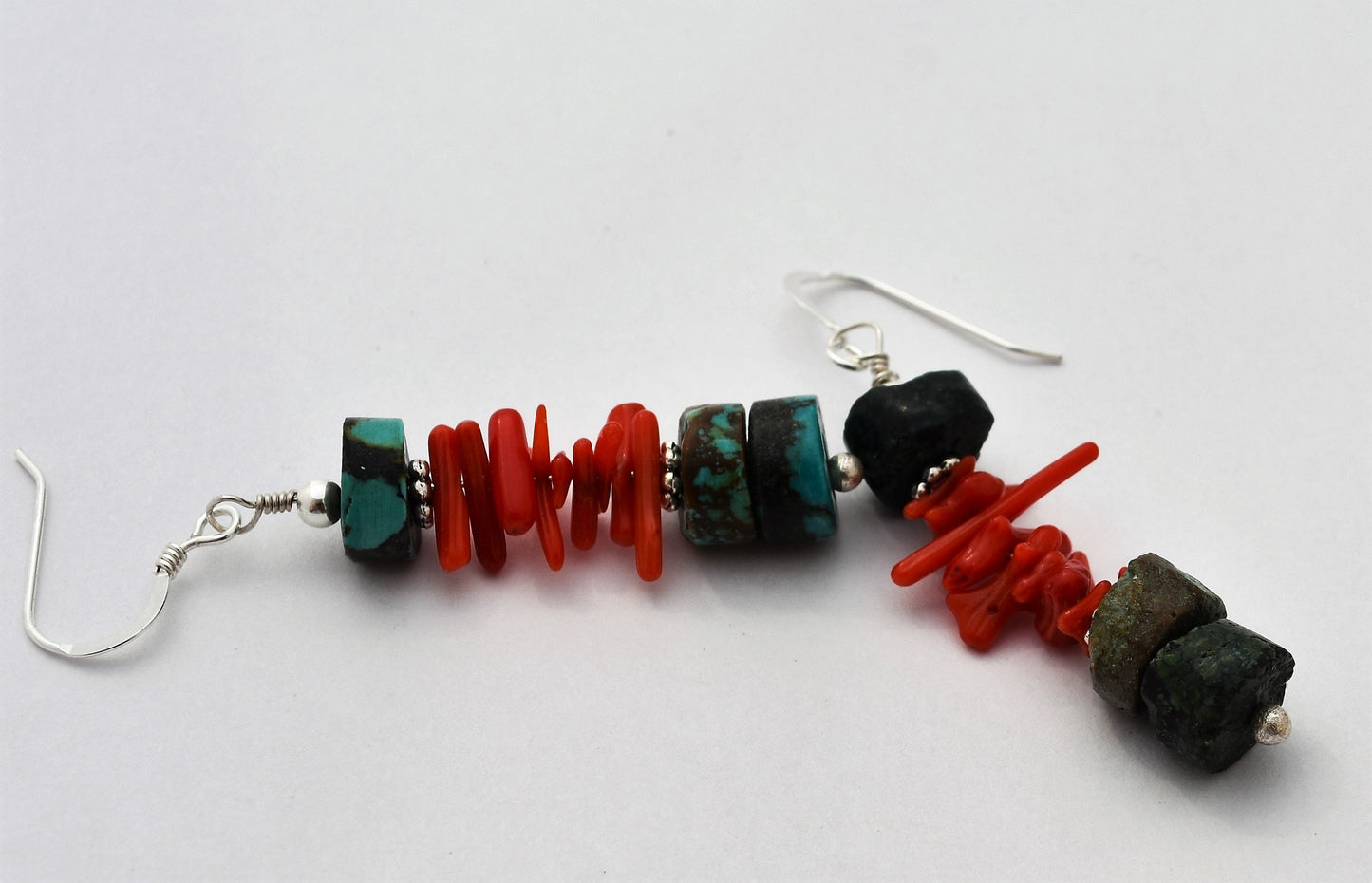 Turquoise and Coral Stack Earrings