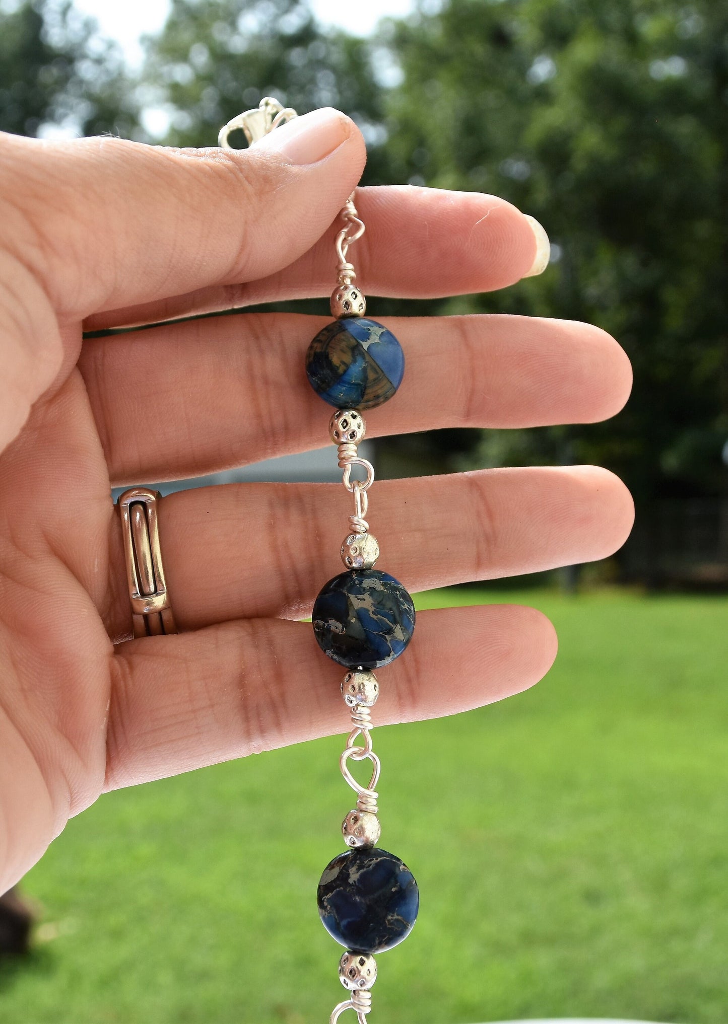 Blue Agate Bracelet Hand Wire Wrapped Adjustable Bracelet