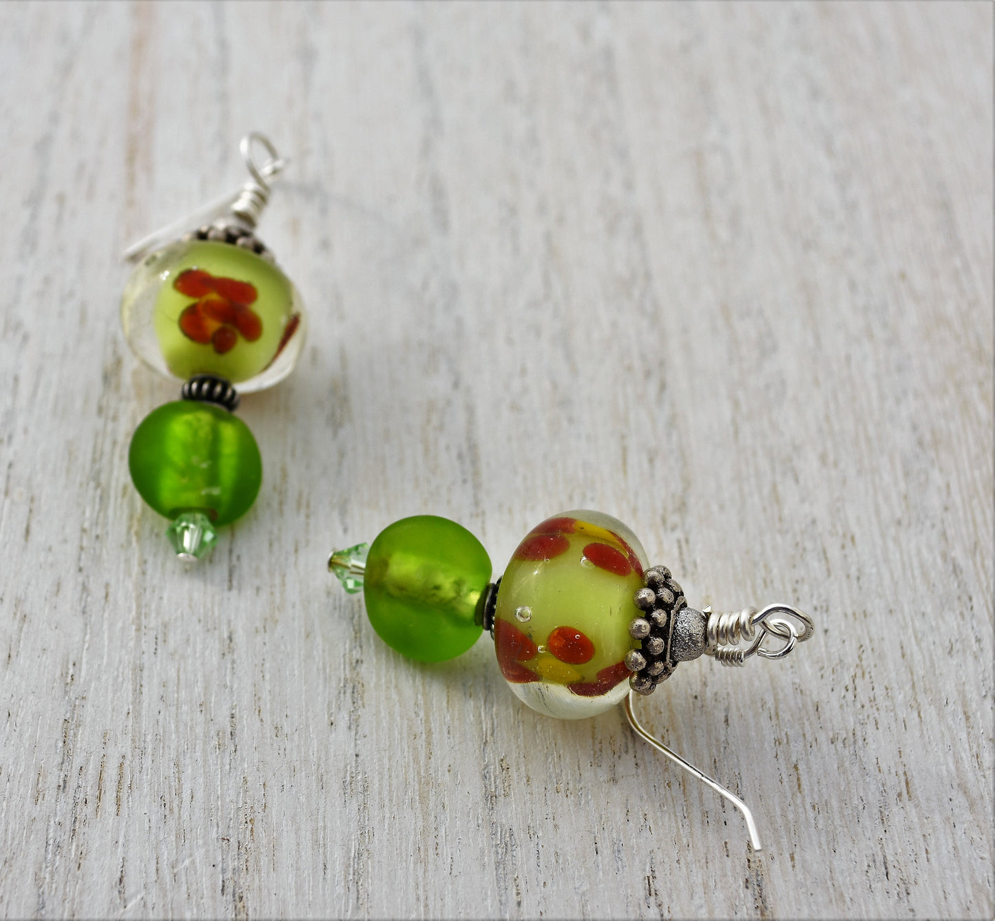 Lime Green Handmade Lampwork Earrings