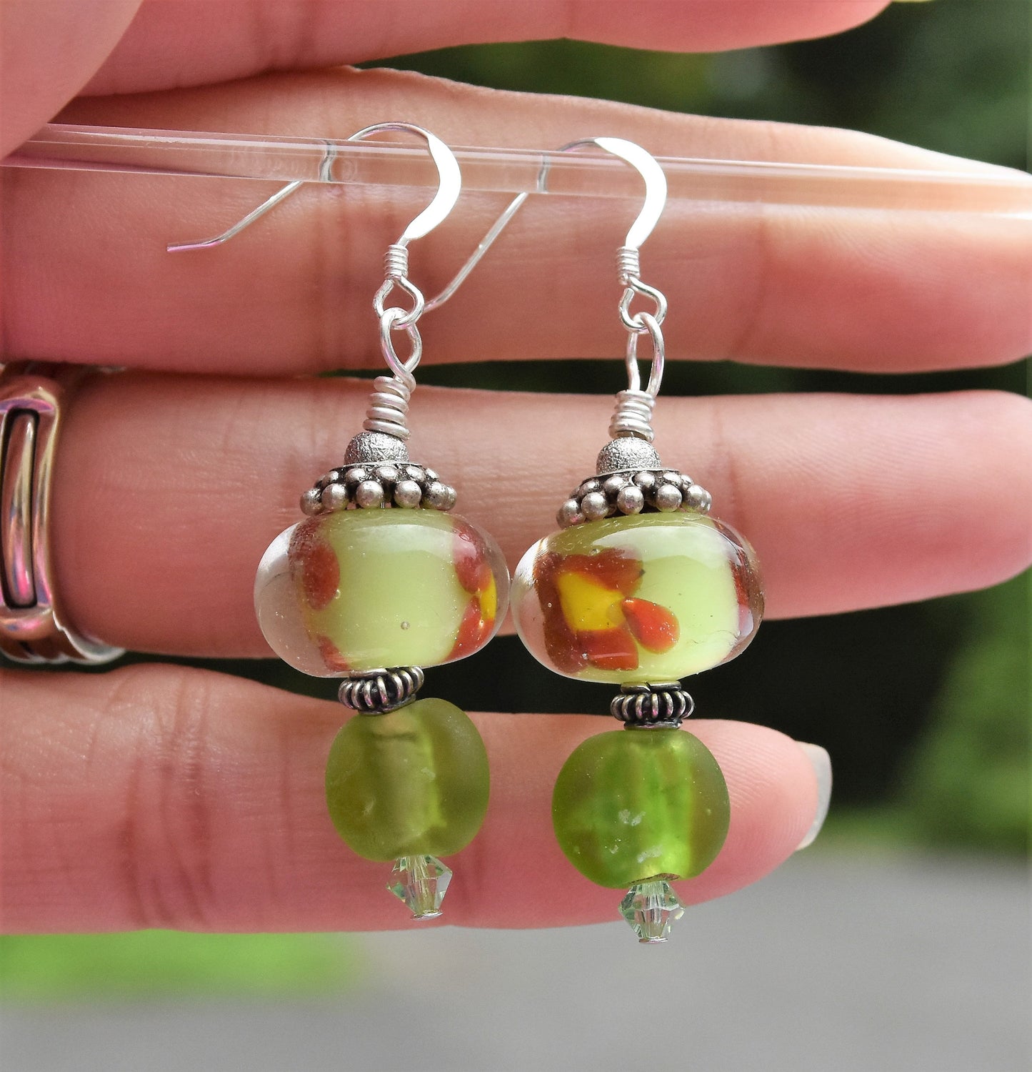 Lime Green Handmade Lampwork Earrings