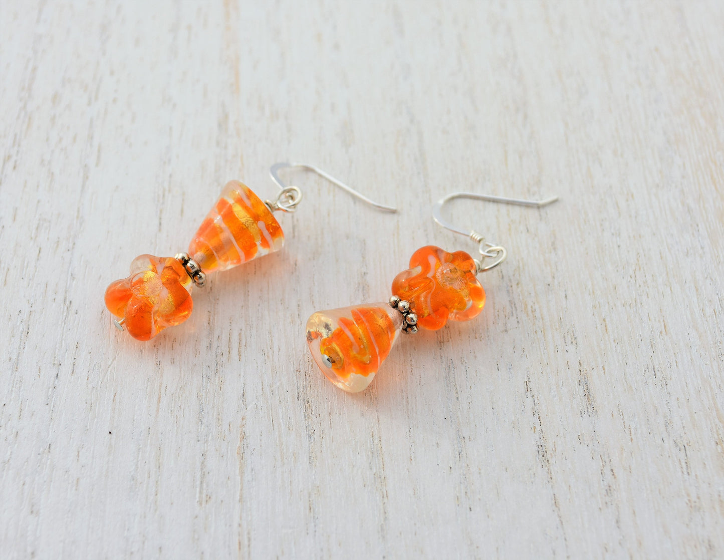 Geometric Orange Glass Earrings