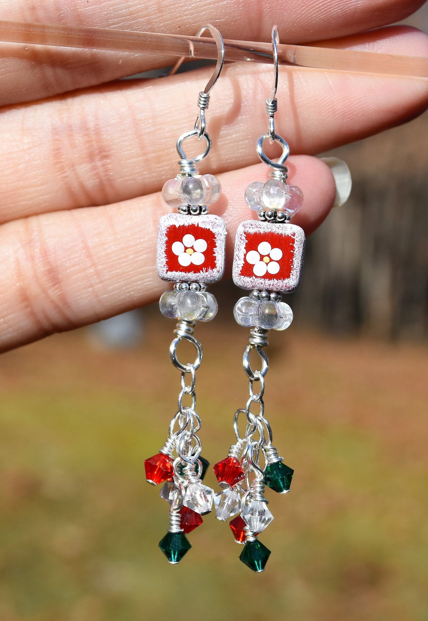 Hand Painted Bead Christmas Earrings