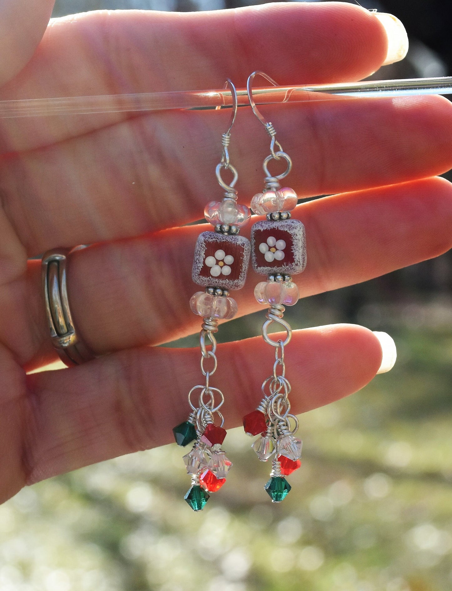 Hand Painted Bead Christmas Earrings