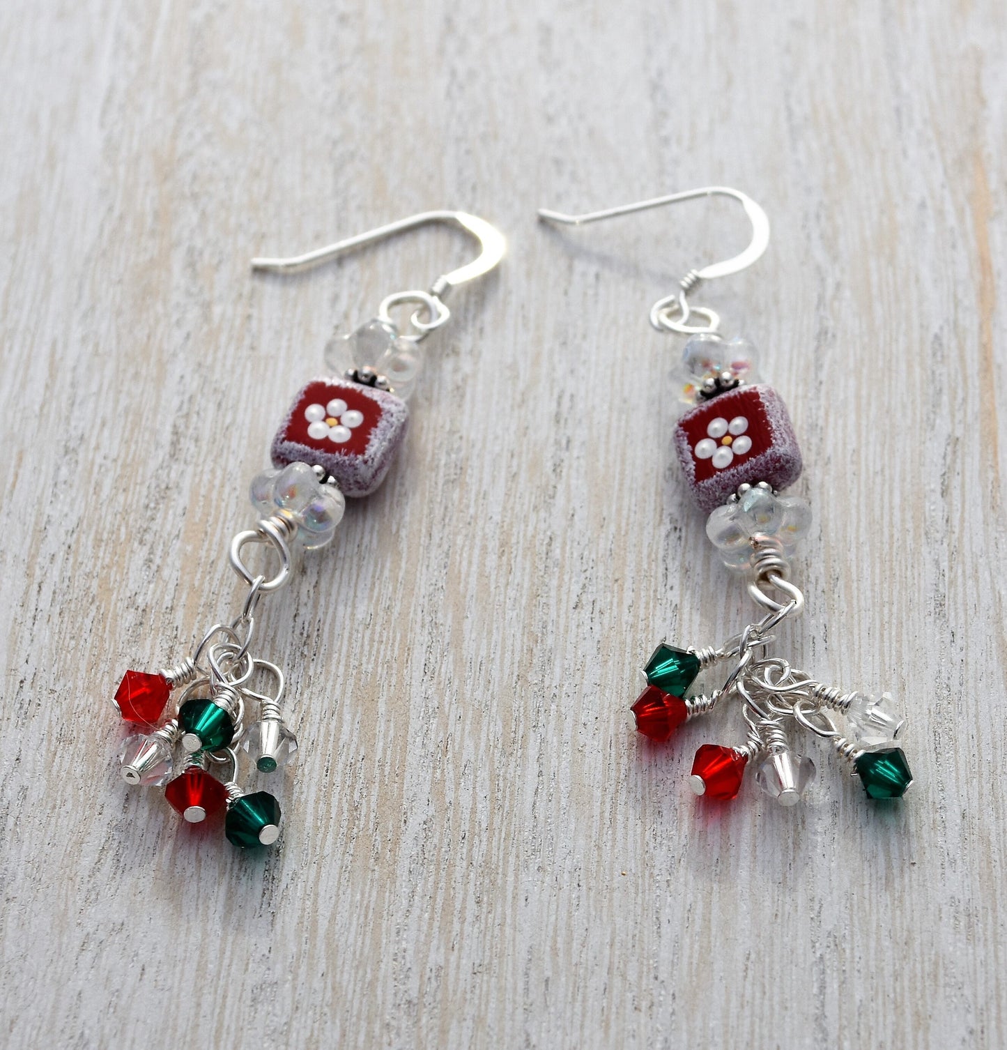 Hand Painted Bead Christmas Earrings